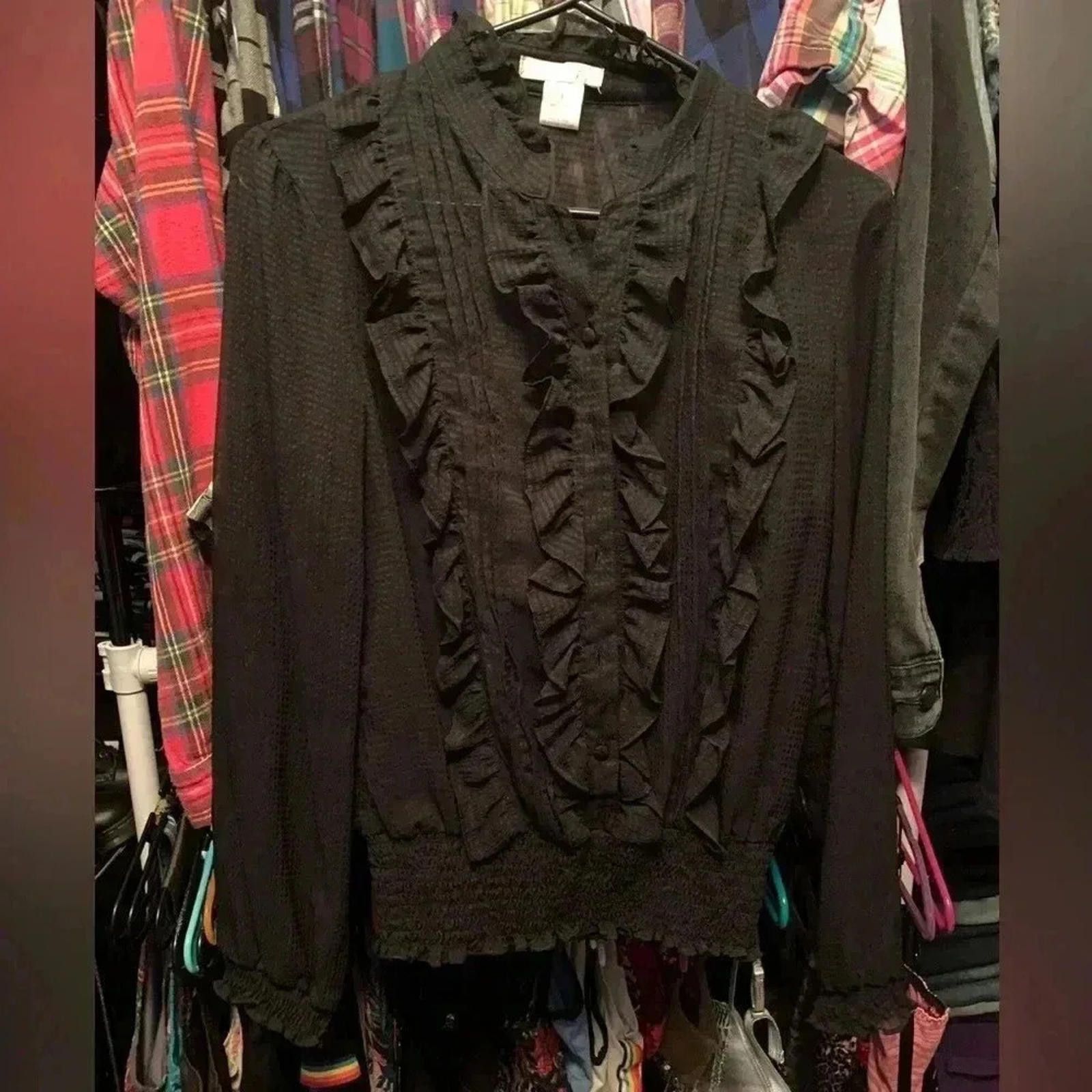 Designer Black ruffly, romantic, long sleeve Size S / US 4 / IT 40 - 2 Thumbnail