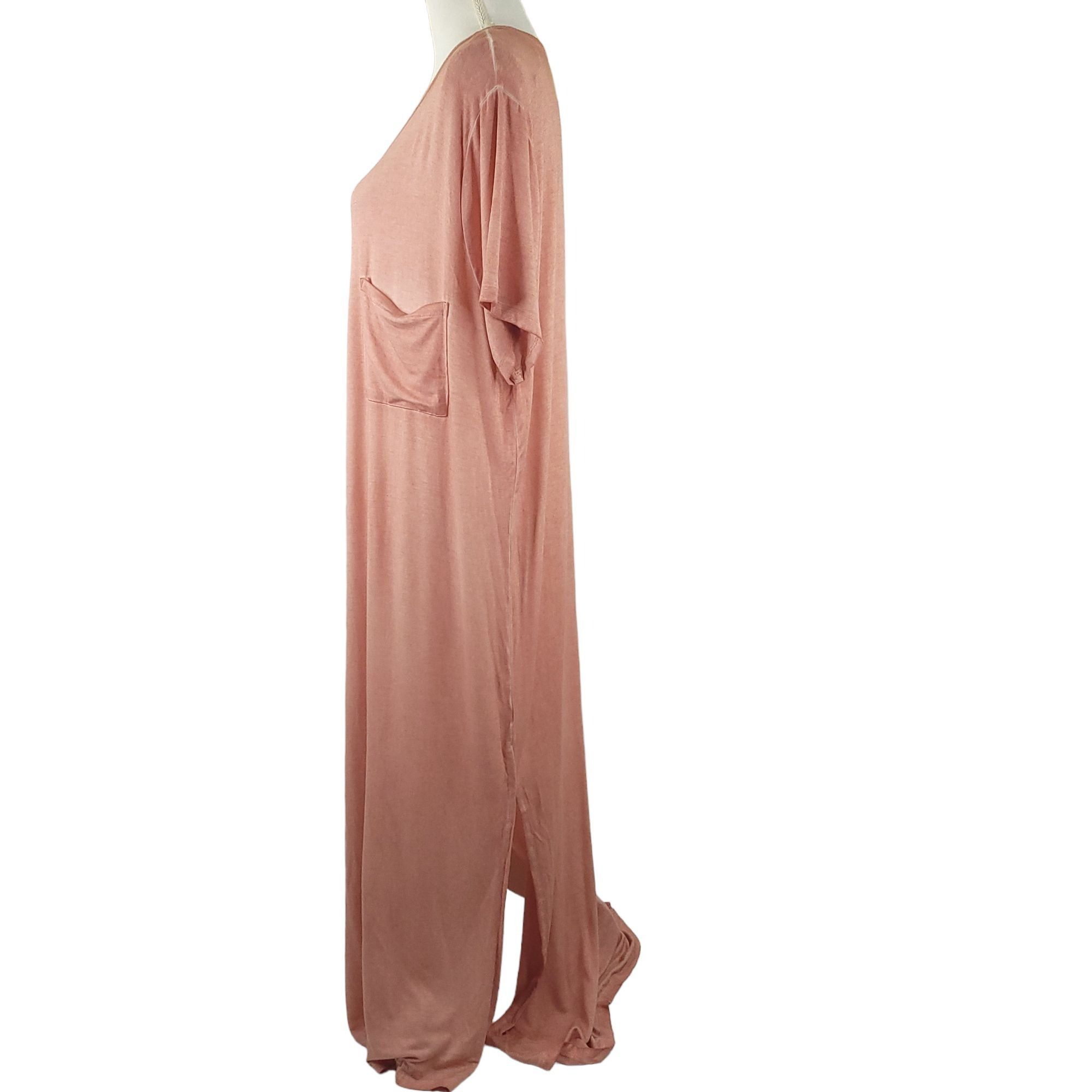 Other Umgee Pink Maxi Dress L Side Slit Short Sleeve Scoop Neck Size L / US 10 / IT 46 - 7 Thumbnail
