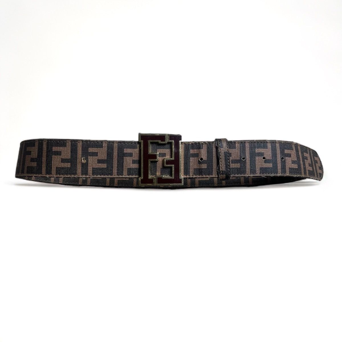image of Crazy Vintage Fendi Monogram Zucca Ff Logo Belt in Black Brown, Men's (Size 34)