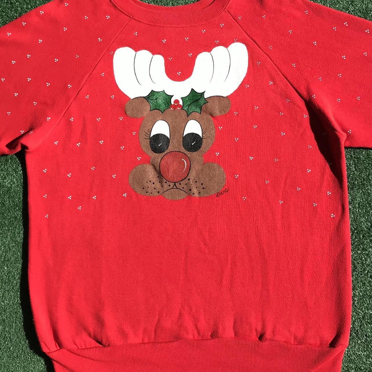 Vintage 80’s Hand Painted Rudolph Christmas Sweatshirt Large Size L / US 10 / IT 46 - 3 Thumbnail