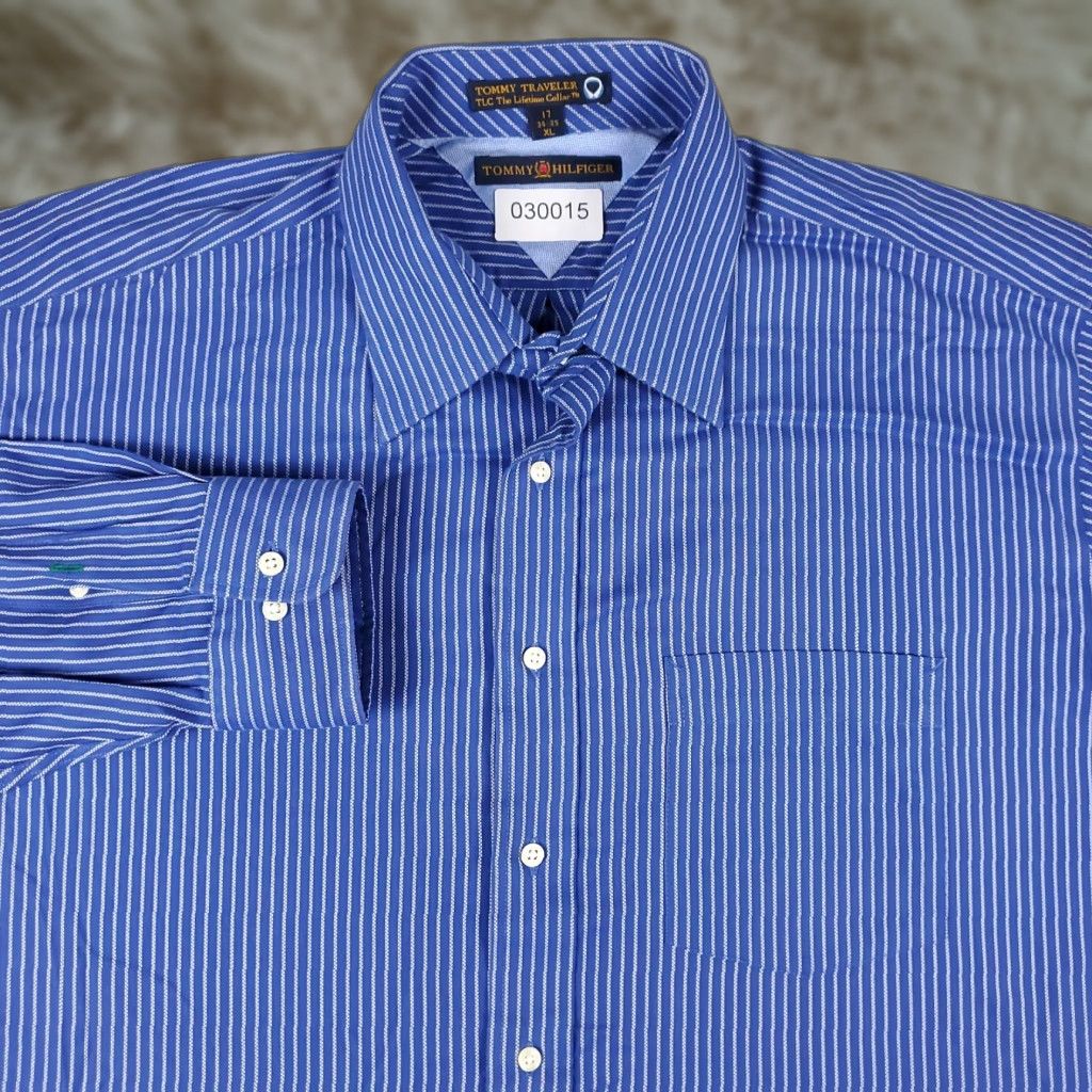 Tommy Hilfiger TOMMY HILFIGER Shirt Blue Striped Casual Button-Up Long Sleeve Mens XL Size US XL / EU 56 / 4 - 1 Thumbnail