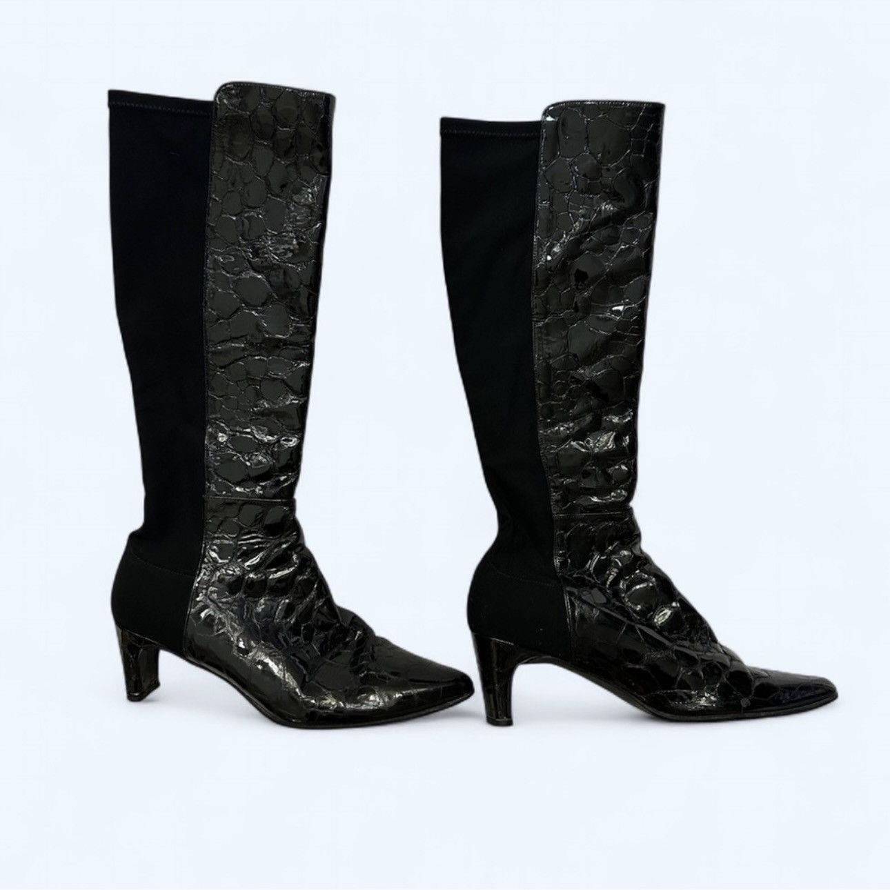 Stuart Weitzman Stuart Weitzman Croc Embossed 50/50 Patent Leather Boots Size US 7.5 / IT 37.5 - 1 Thumbnail