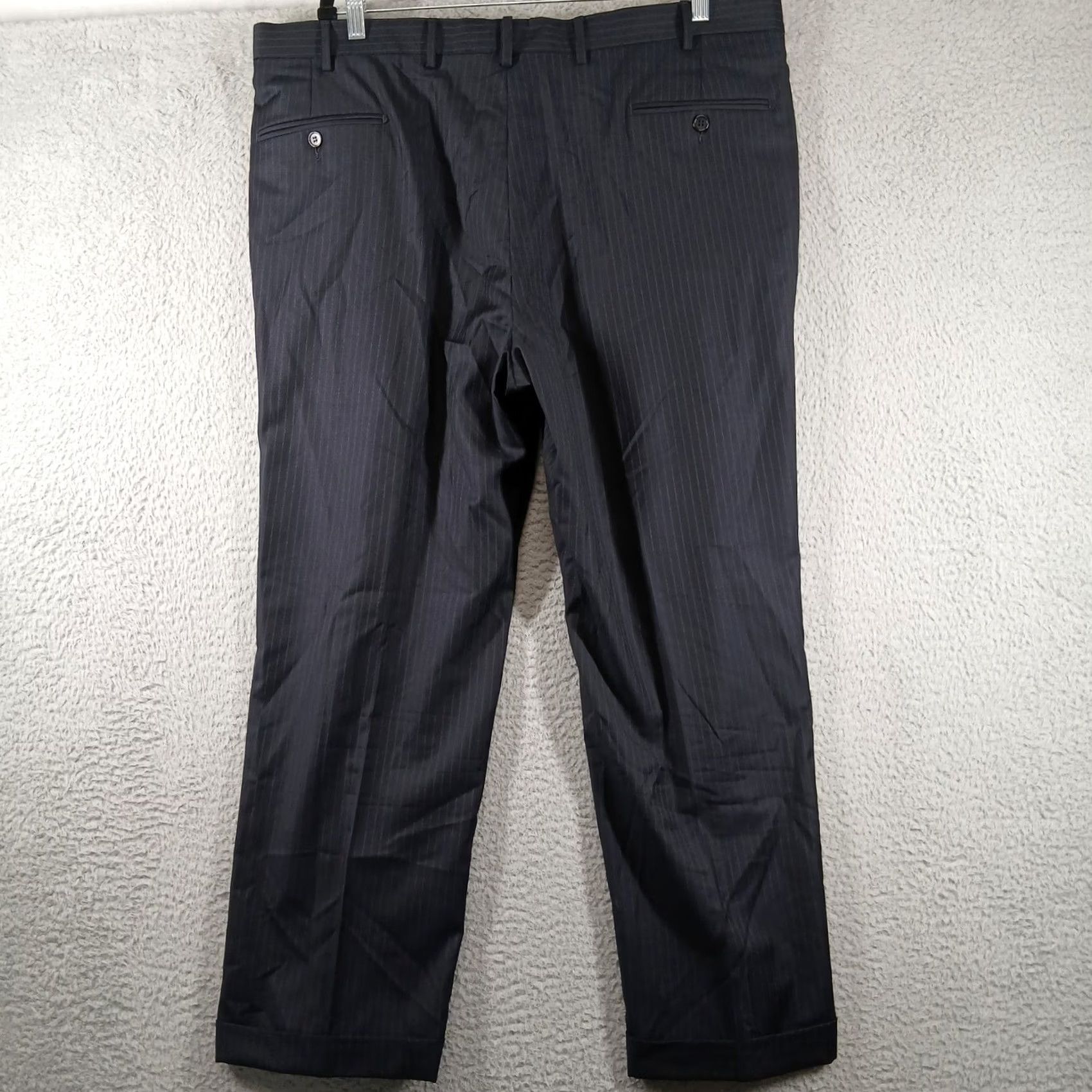 Jos. A. Bank JoS. A. Bank Navy Pinstripe Suit Pants 100% Wool Pleated Cuffed 40 RG Size 40R - 3 Thumbnail
