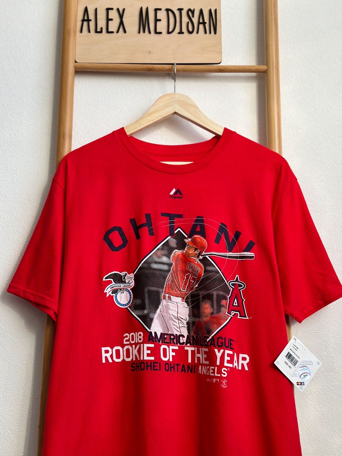 MLB × Majestic × Vintage Majestic Red 2018 AL Rookie of the Year Ohtani T-Shirt Size US L / EU 52-54 / 3 - 10 Thumbnail