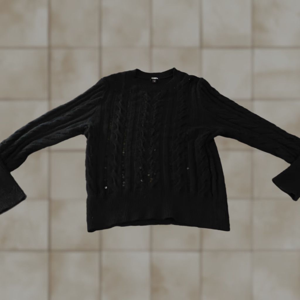 Express Express Womens Medium Black Crewneck Knit Pullover Sweater Size M / US 6-8 / IT 42-44 - 1 Thumbnail