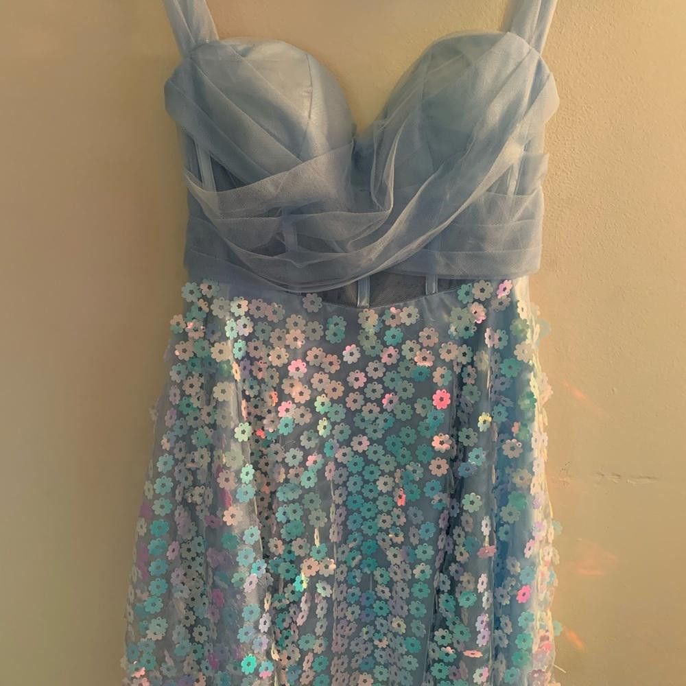 Designer Bblue Babydoll Dress with Sweetheart Neckline Size M / US 6-8 / IT 42-44 - 3 Thumbnail