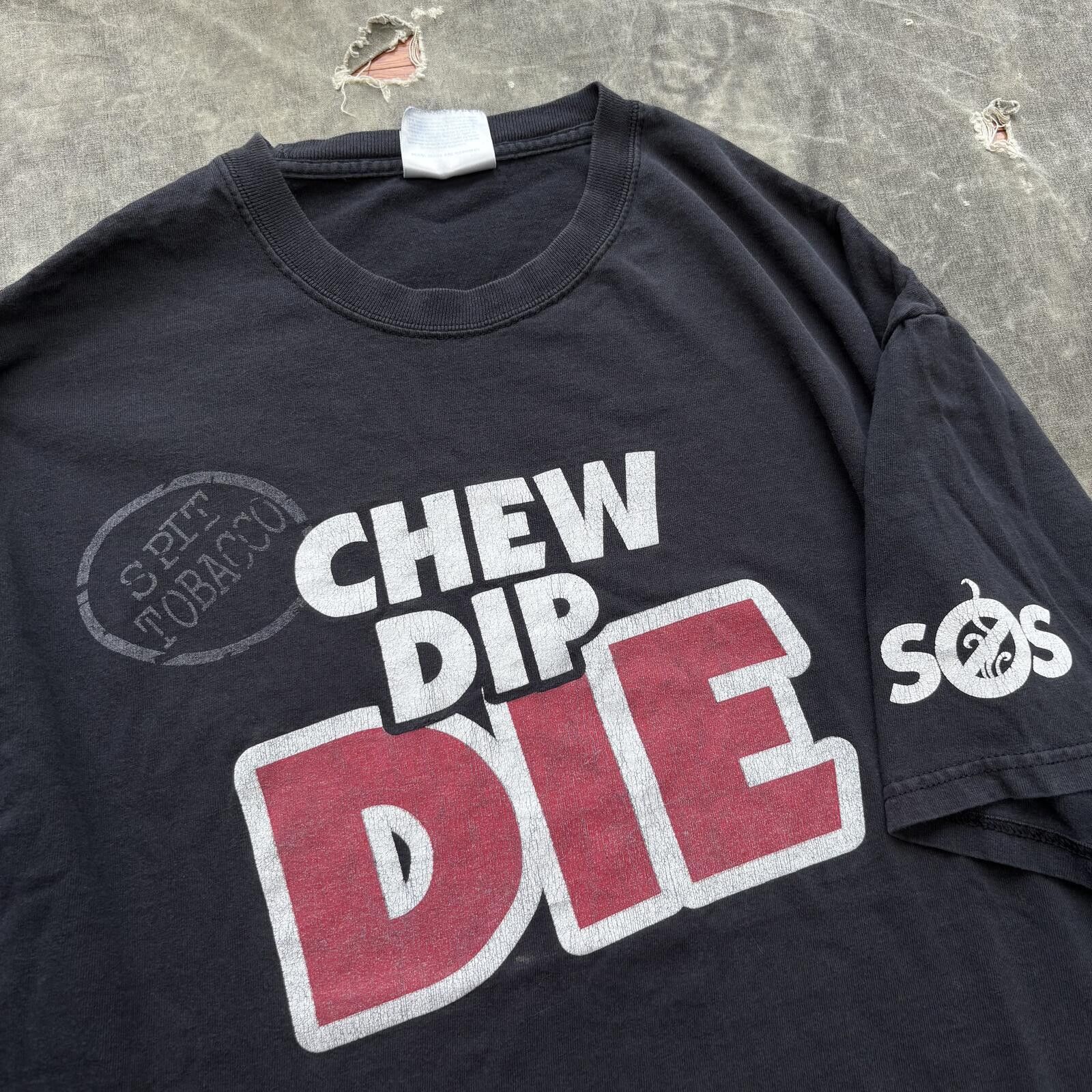 Hanes Vintage Y2K Chew Dip Die Spit Tobacco Anti Smoking SOS Shirt Size US L / EU 52-54 / 3 - 4 Thumbnail