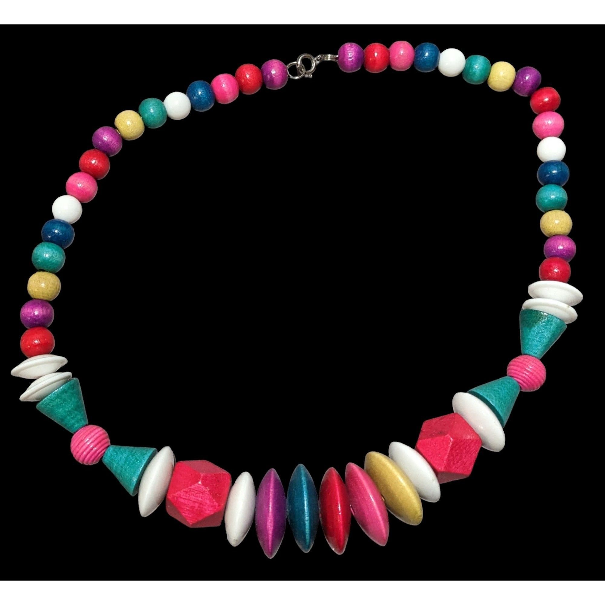 Other Vintage Rainbow Wood Beaded Statement Necklace Size ONE SIZE - 2 Thumbnail