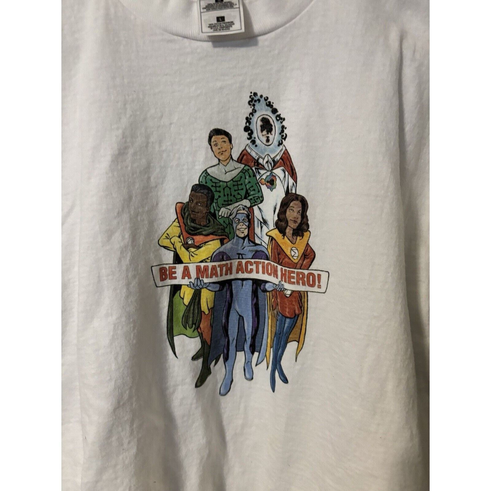 Other vintage Be a math action hero! white Large T-shirt cartoon Size US L / EU 52-54 / 3 - 3 Thumbnail
