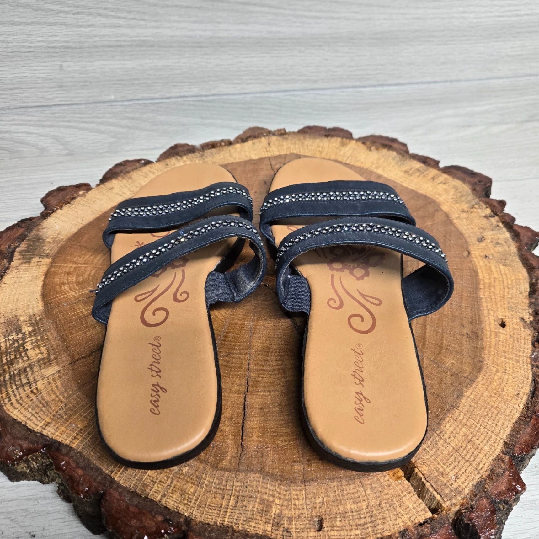 Vintage Easy Street Sandal Women’s Slide 7.5 Tan Blue Summer Beach Casual Shoes Size US 8 / IT 38 - 5 Thumbnail