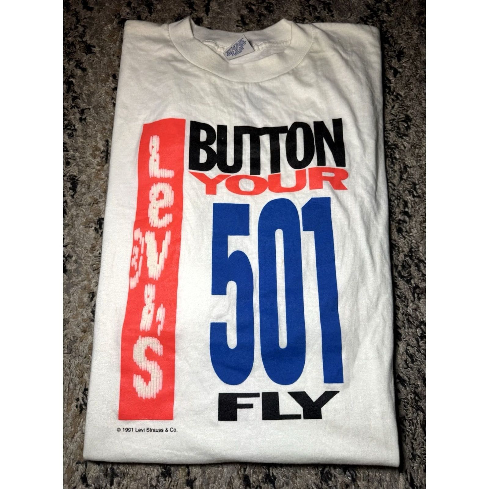 Levi's VINTAGE LEVI'S 501 T Shirt XL White 90s BUTTON YOUR FLY Single Stitch USA Size US XL / EU 56 / 4 - 2 Thumbnail