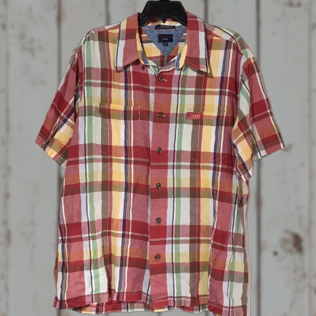 Tommy Hilfiger Tommy Hilfiger Plaid Short Sleeve Button-Up Shirt Mens XL Multicolor Casual Size US XL / EU 56 / 4 - 1 Thumbnail