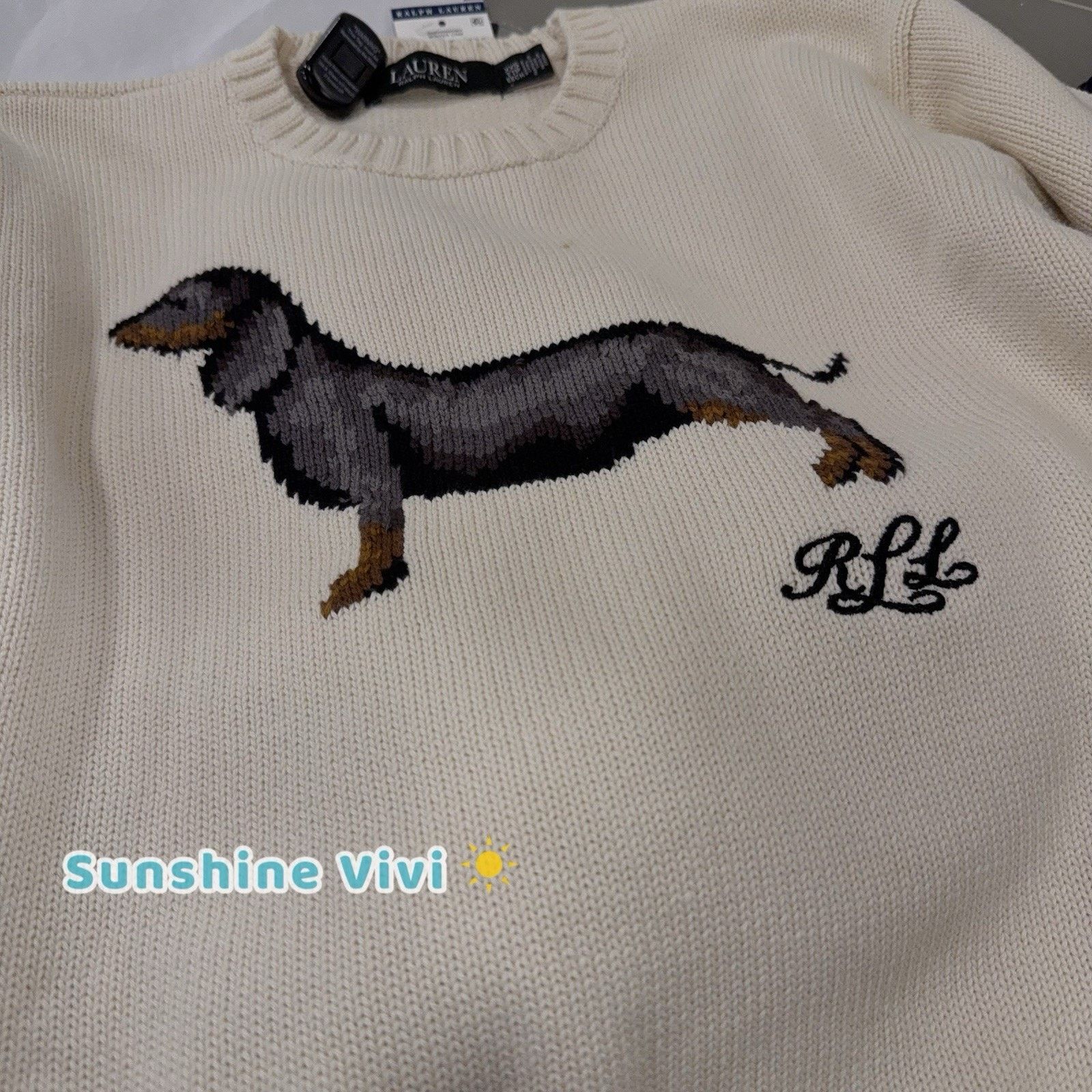 Polo Ralph Lauren NWT Lauren Ralph Lauren Intarsia dog Chalk Cotton Sweater S Size S / US 4 / IT 40 - 2 Thumbnail