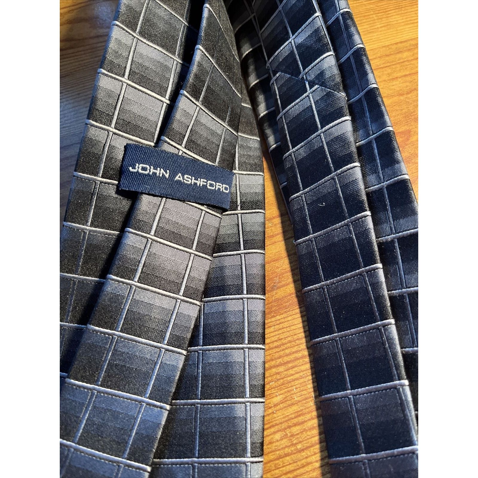 John Ashford John Ashford Men's Gray Blue Plaid Silk Dress Tie Size ONE SIZE - 4 Thumbnail