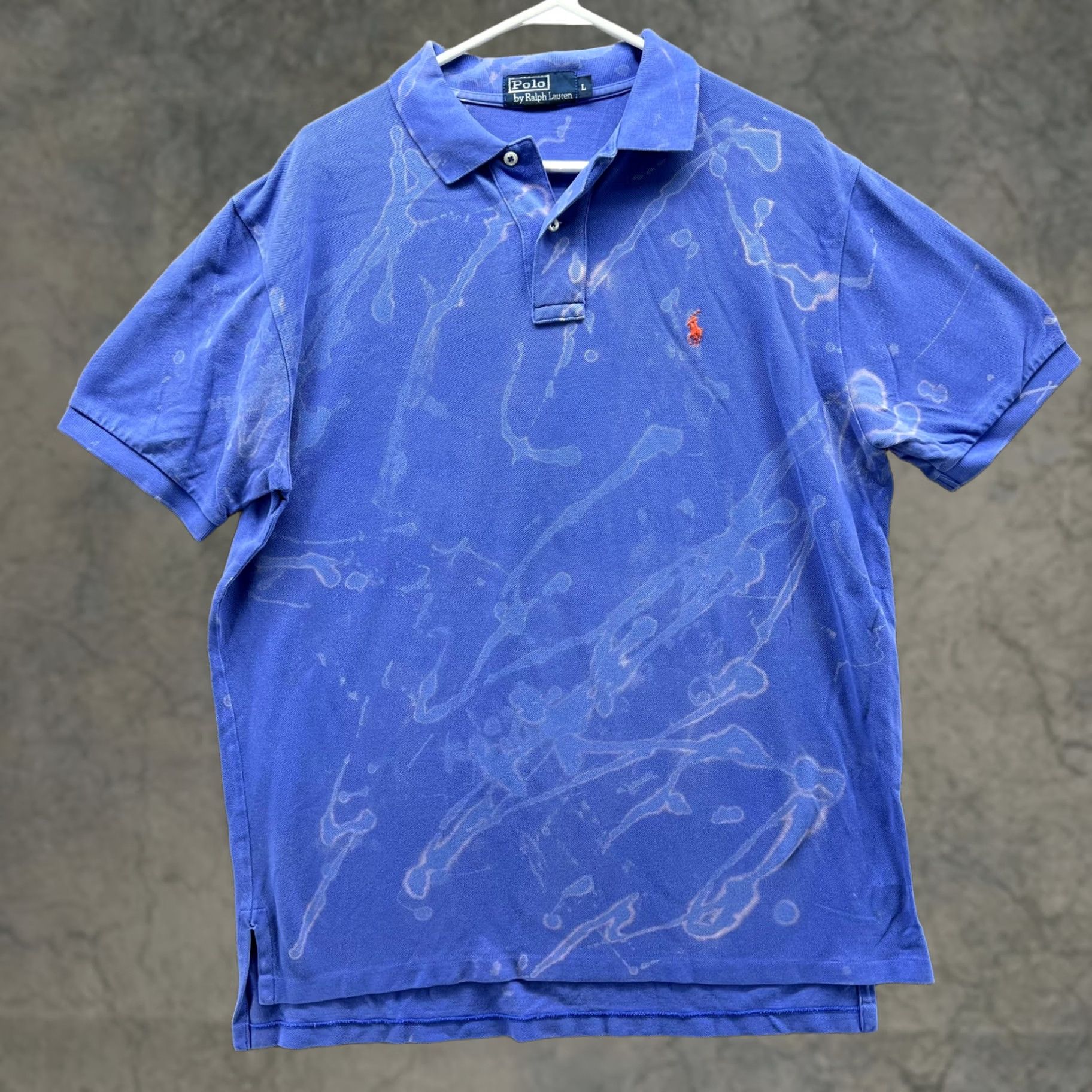 Polo Ralph Lauren VINTAGE Polo Shirt Mens Large Blue Pony Logo Bleach Stained Polo by Ralph Lauren Short Sleeve Knit Casual (Polo) Size US L / EU 52-54 / 3 - 1 Thumbnail