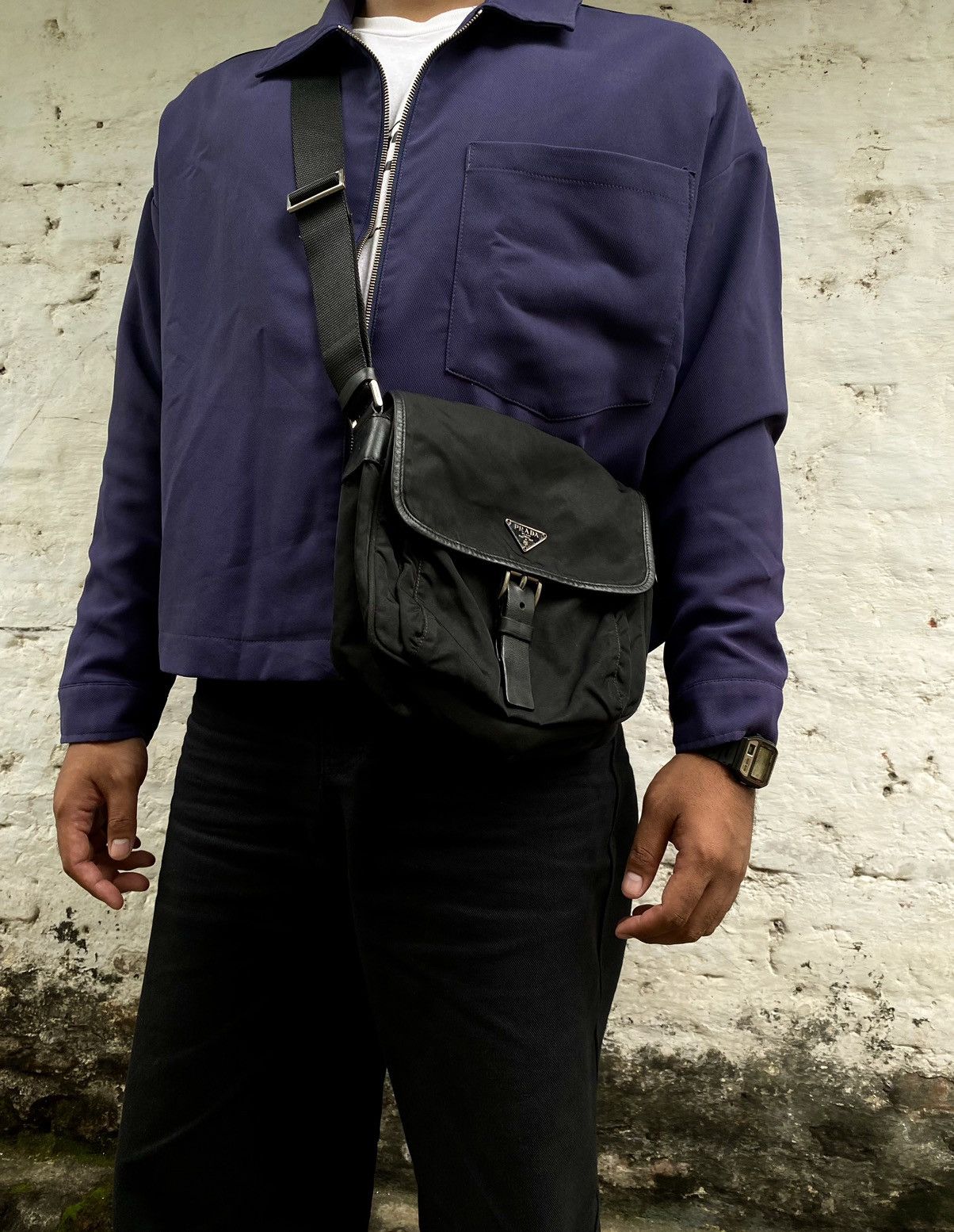 Prada Nylon Black Messenger Crossbody Bag, Men's