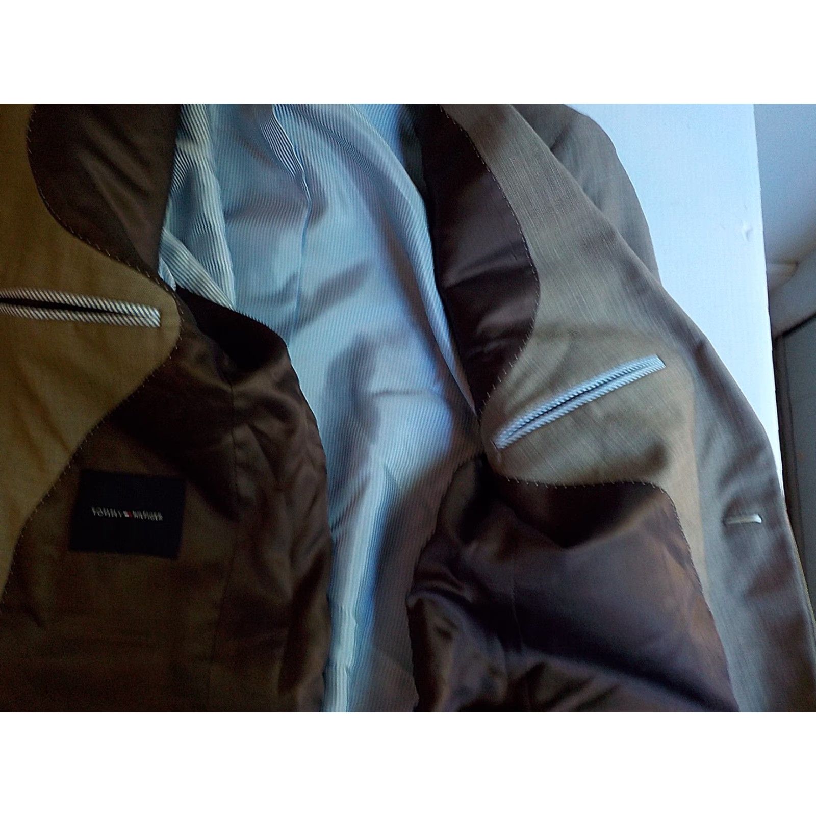 Tommy Hilfiger TOMMY HILFIGER Suit 2 Button Wool Flat Front Pants SZ 38L 33X30 Dark Beige Mens Size 38R - 7 Thumbnail