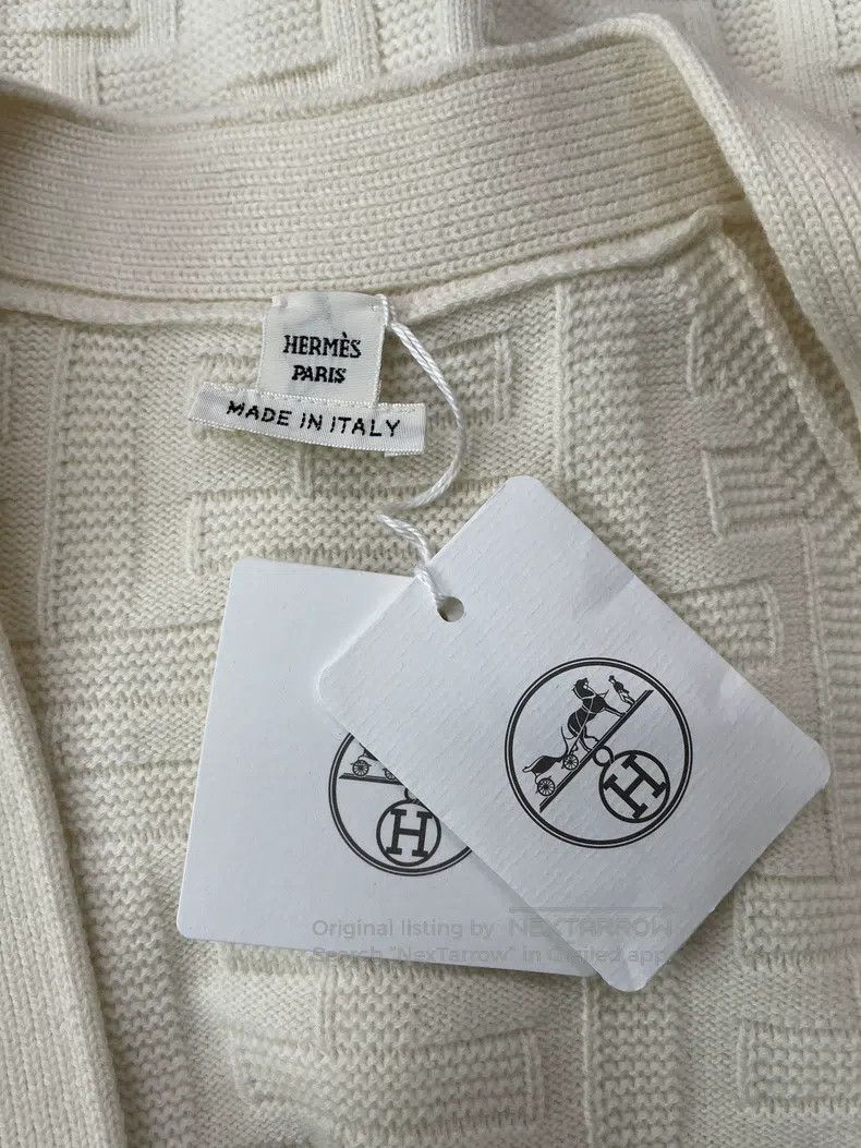 Hermes Hermes White Printed Logo Knit Open Cardigan Jacket with L Size XS / US 0-2 / IT 36-38 - 4 Thumbnail