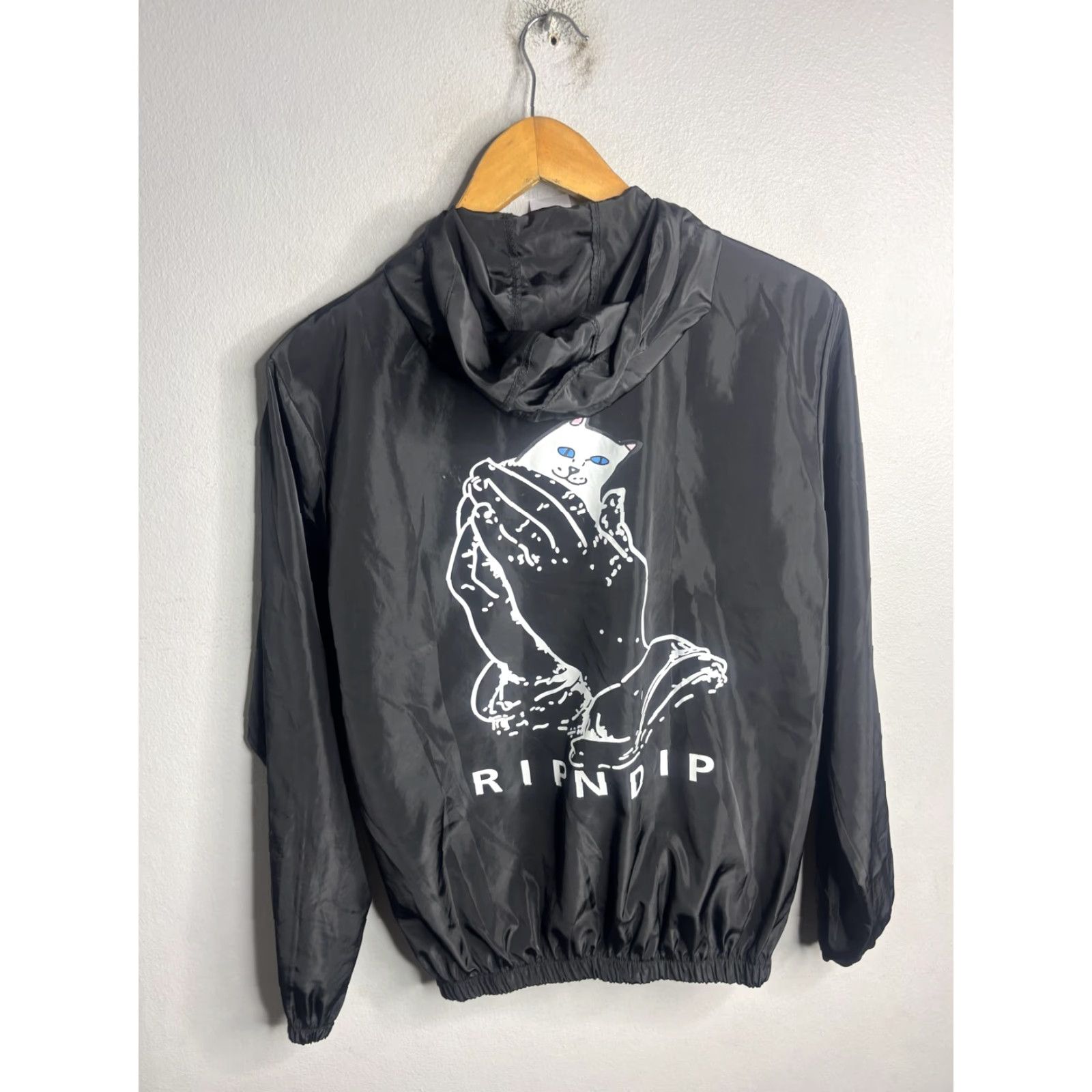 RIPNDIP RIPNDIP Jacket Mens Medium Black Hooded Windbreaker Cat Graphic Zip Size US M / EU 48-50 / 2 - 2 Thumbnail