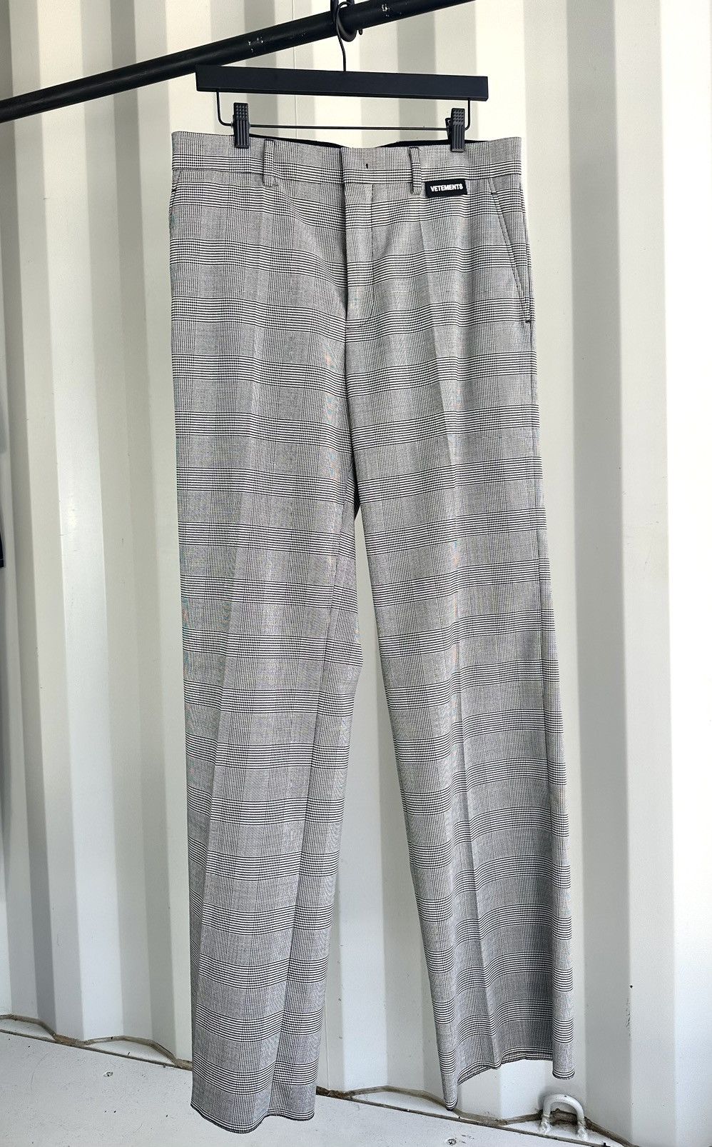 image of Vetements Houndstooth Trousers in Grey, Men's (Size 32)