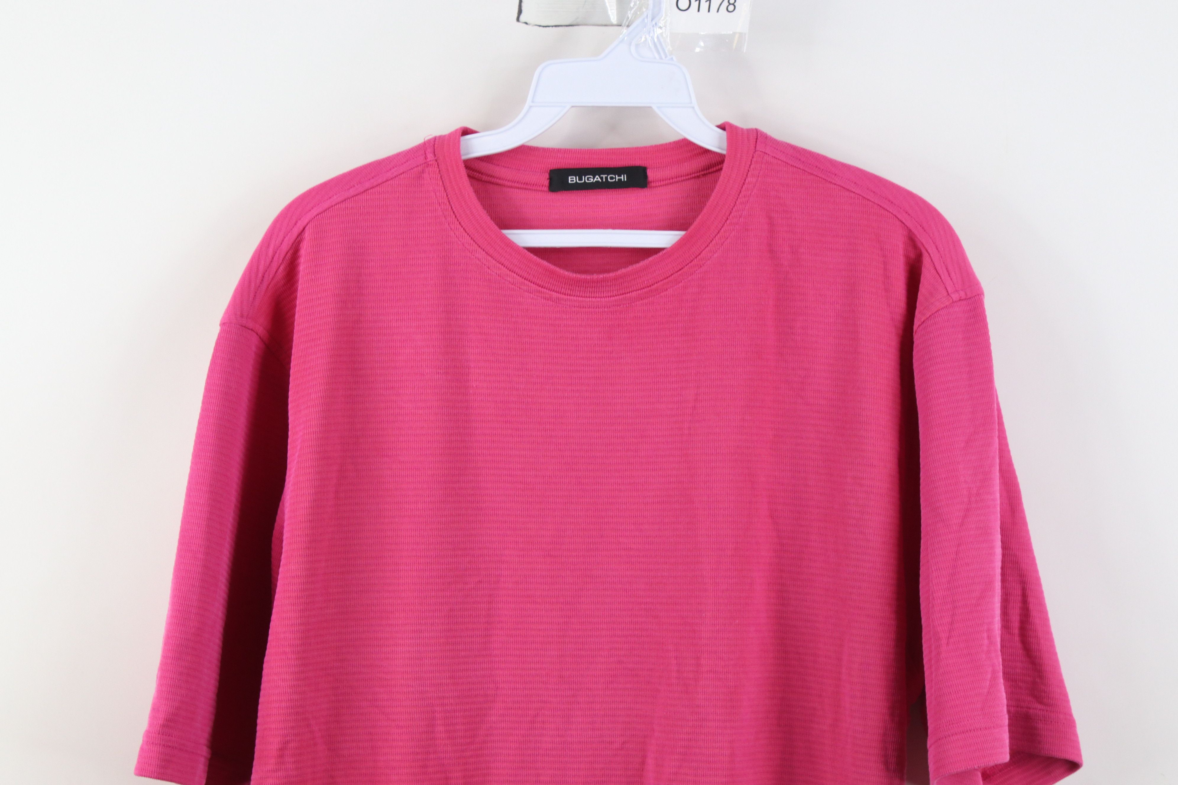 BUGATCHI Bugatchi Blank Faded Thermal Knit Short Sleeve T-Shirt Pink Size US M / EU 48-50 / 2 - 2 Thumbnail