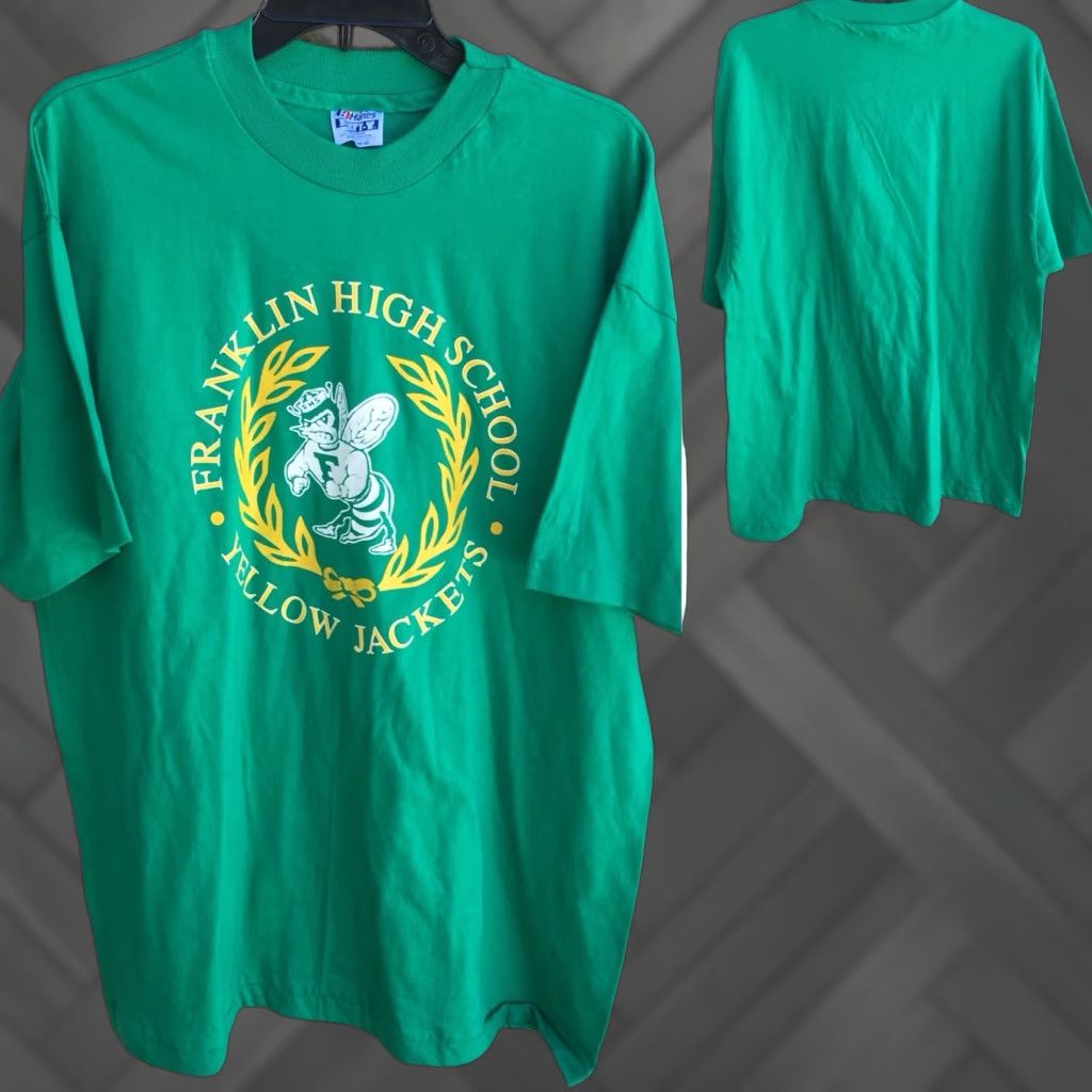 Hanes VINTAGE Franklin High School Yellow Jackets T-Shirt Green XL Hanes BEEFY-T 80s 90s Mens Shirt Graphic Tee Chicago? Size US XL / EU 56 / 4 - 1 Thumbnail