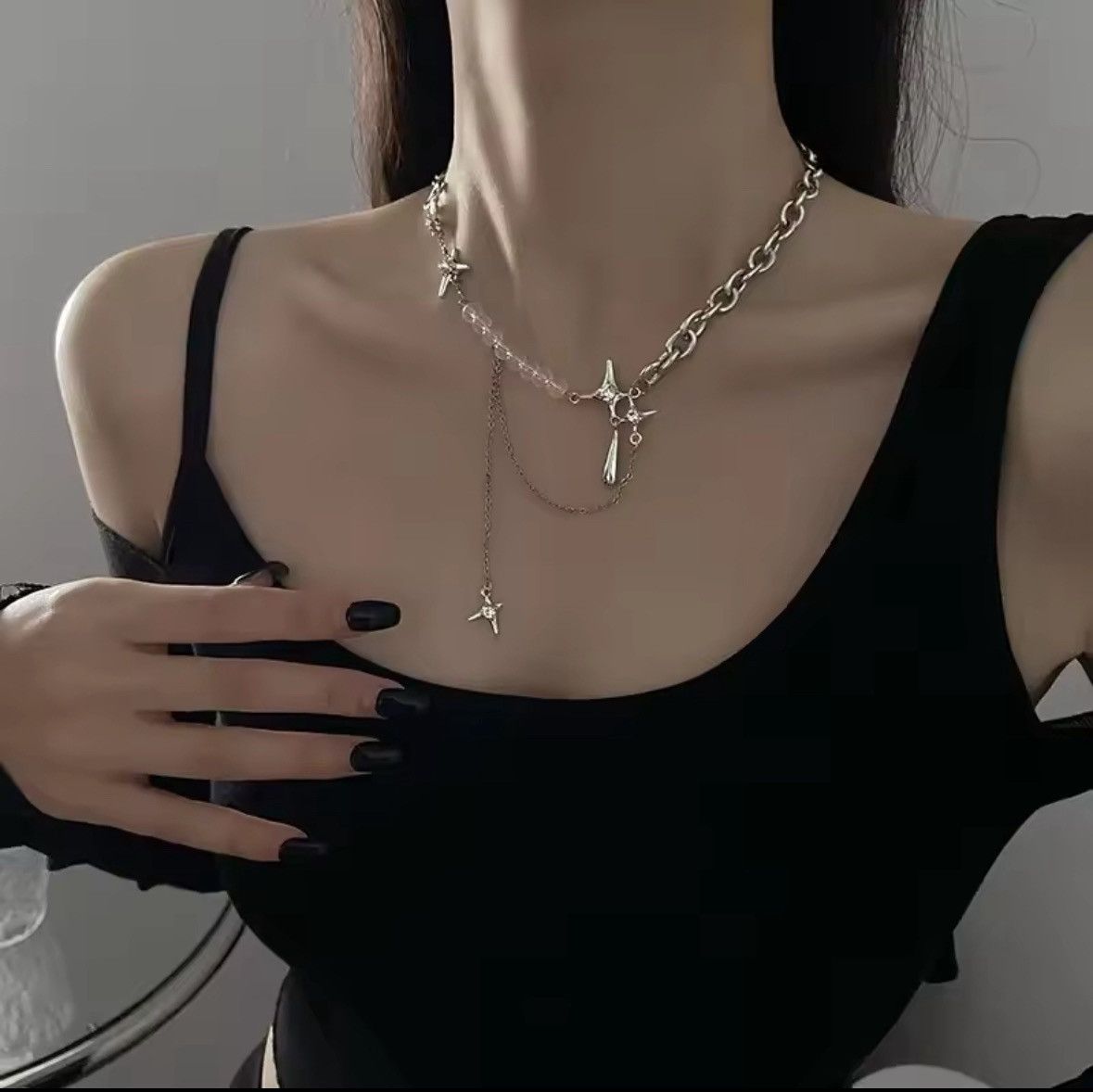 Other Silver Color Stars Water Drop Chains Transparent Beaded Size ONE SIZE - 2 Thumbnail