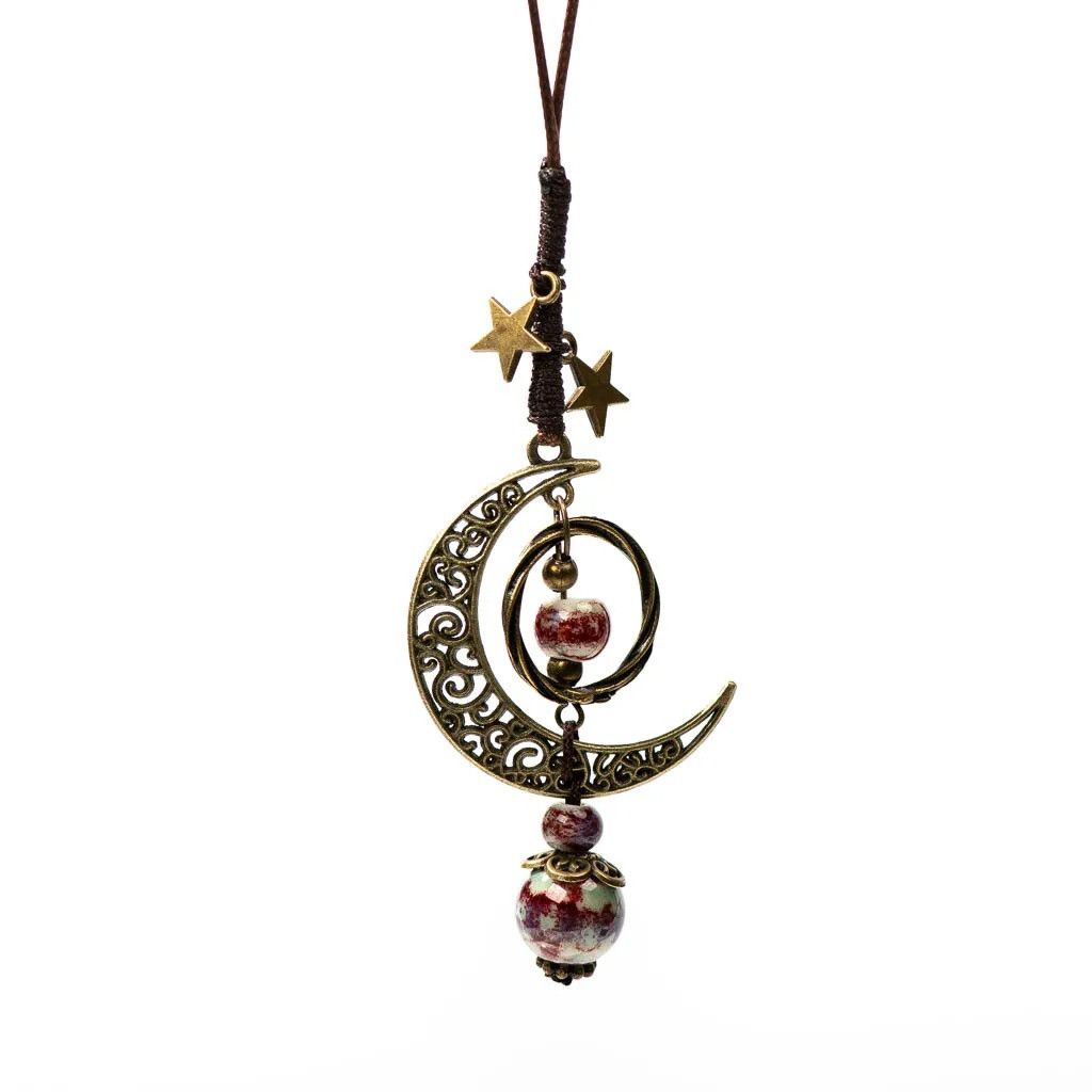 Handmade Moon and Star Pendant Necklace Handmade Jewelry Gift For Her Size ONE SIZE - 2 Thumbnail