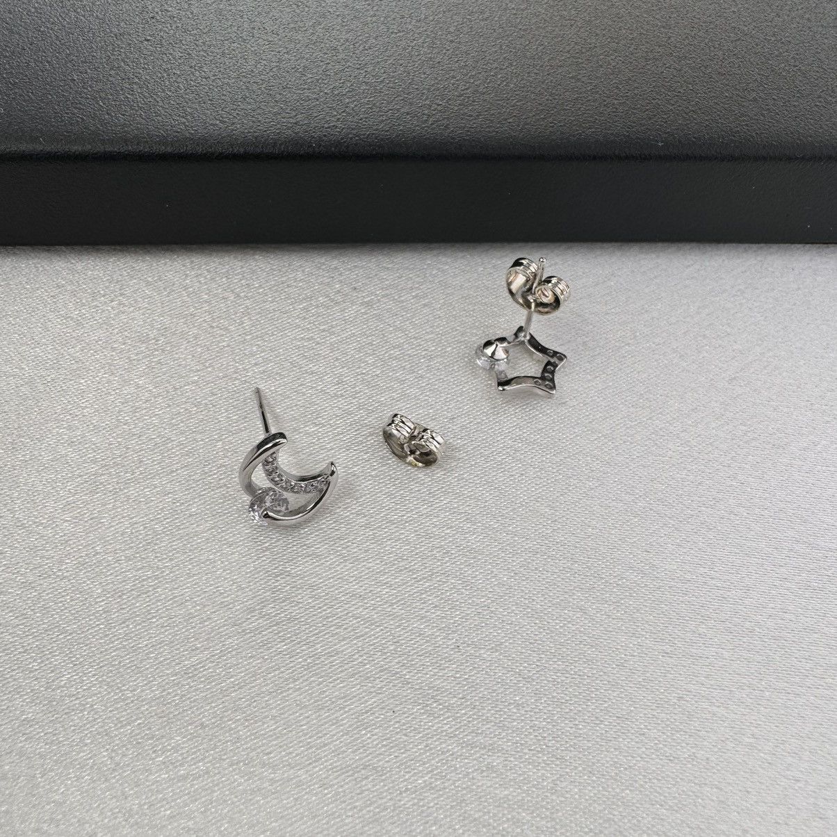 Designer Asymmetry CZ Star and Moon Stud Earrings for Women Size ONE SIZE - 4 Thumbnail