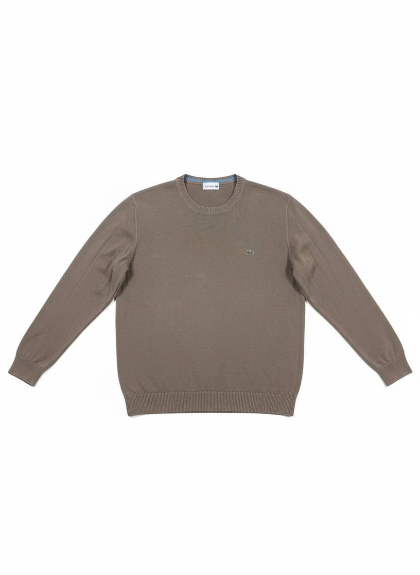 Lacoste Lacoste Essential Earth Tone Sweater, Brown Cotton Knit Size US XL / EU 56 / 4 - 1 Thumbnail