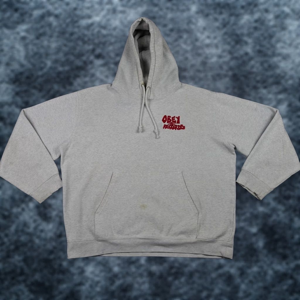 Obey VINTAGE OBEY Hoodie Mens XL Gray Records Pullover Embroidered Music Spider Web Crew Neck Long Sleeve Graphic Print Hooded Pockets Size US XL / EU 56 / 4 - 1 Thumbnail