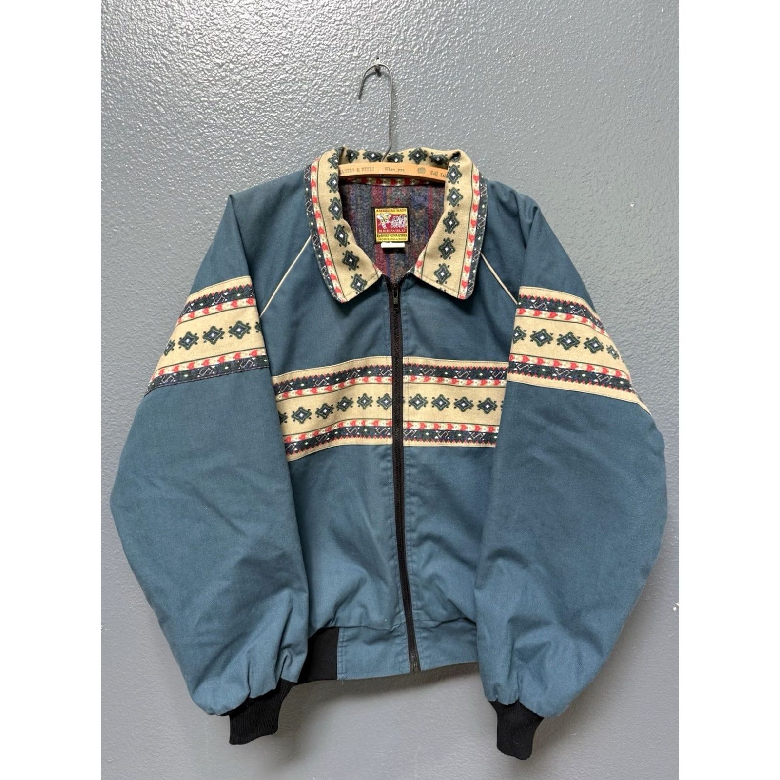 Vintage VINTAGE Bee Wild Western Cotton Lined Bomber Jacket Large Men Blue 90s Size US L / EU 52-54 / 3 - 4 Thumbnail