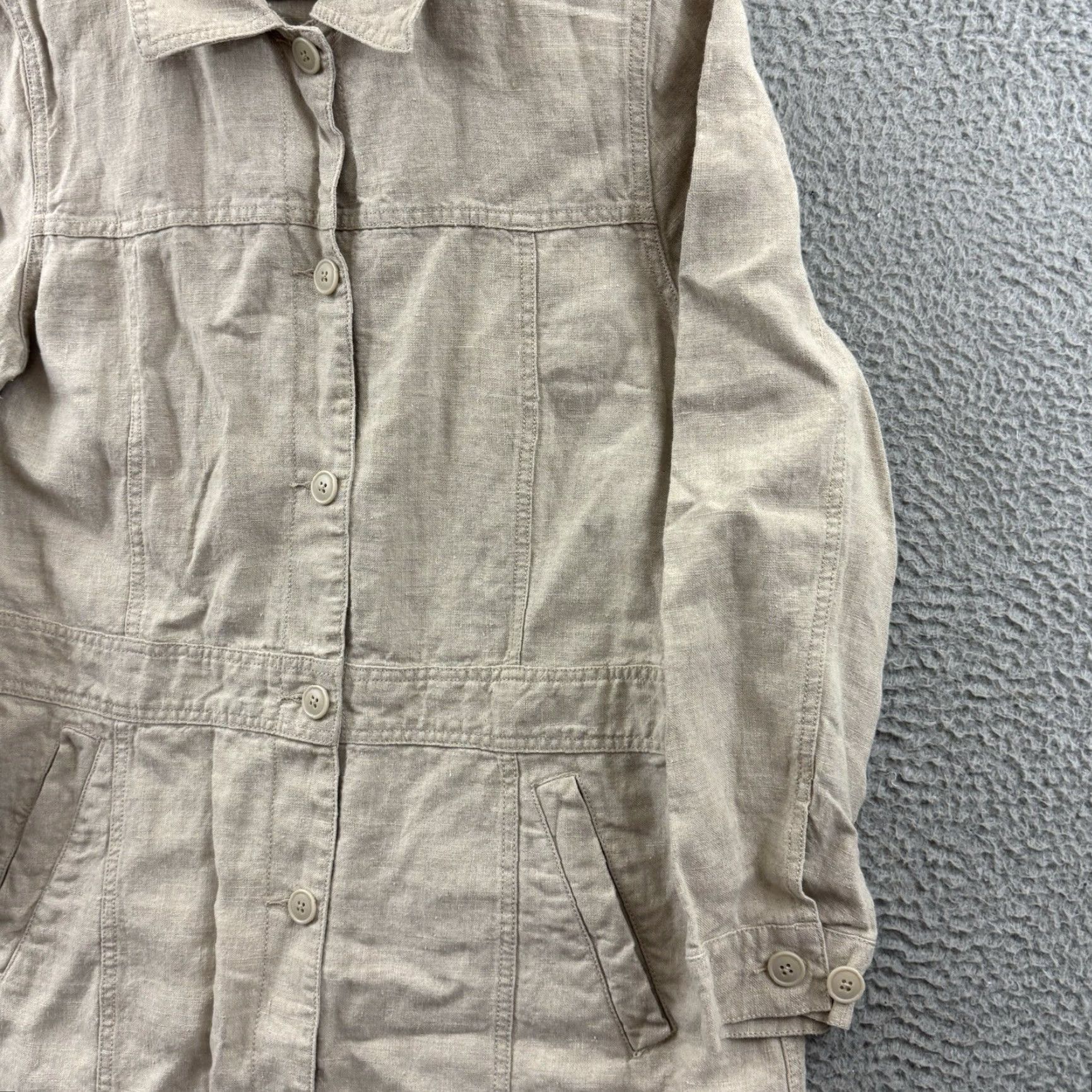 Eddie Bauer Eddie Bauer Jacket Womens Large Beige Linen Button Up Lightweight Boho Lagenlook Linen Knit Long Sleeve Solid Size L / US 10 / IT 46 - 5 Thumbnail