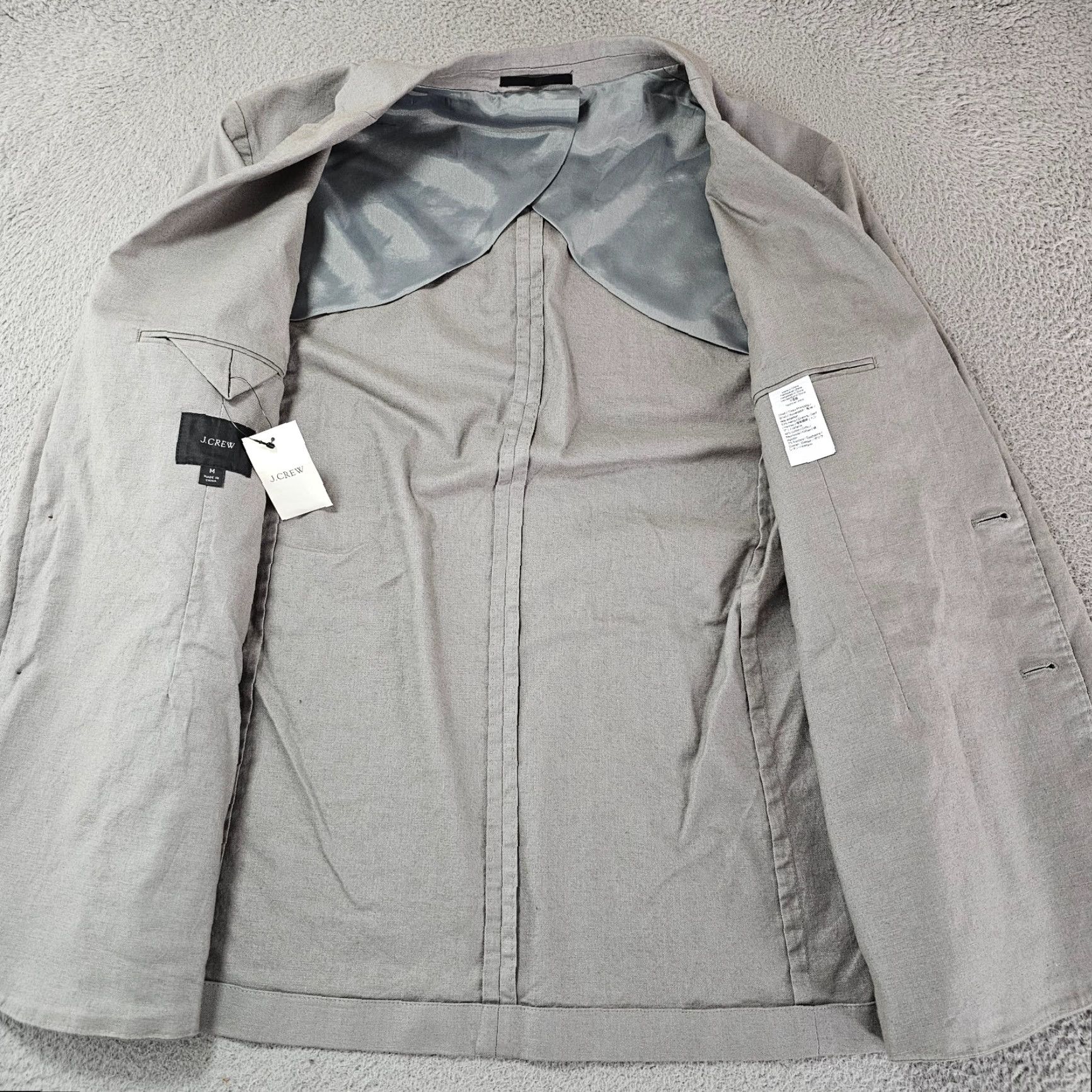 J.Crew J.CREW Blazer Mens Medium Gray Slim Fit Two-Button Notch Lapel Jacket Regular Ventless Cotton Hemp Blend 2 Piece Business Casual Party/Cocktail Size 40R - 4 Thumbnail