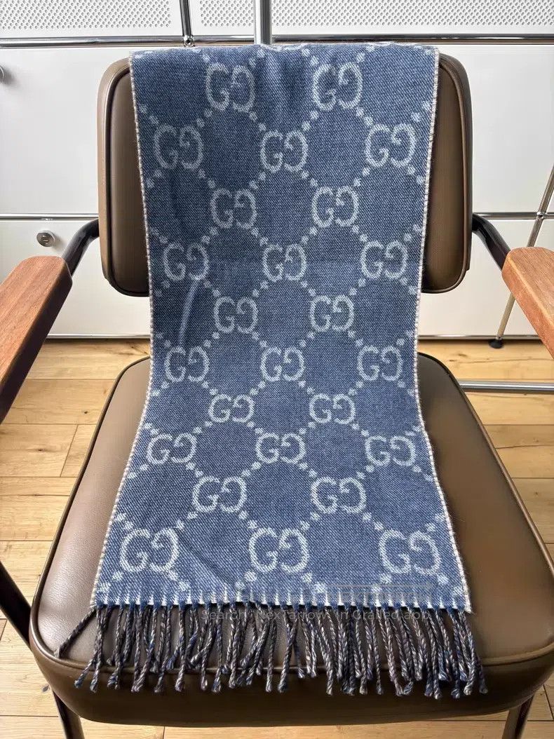 Gucci Gucci Brown and blue old flower full print double-sided sc Size ONE SIZE - 4 Thumbnail
