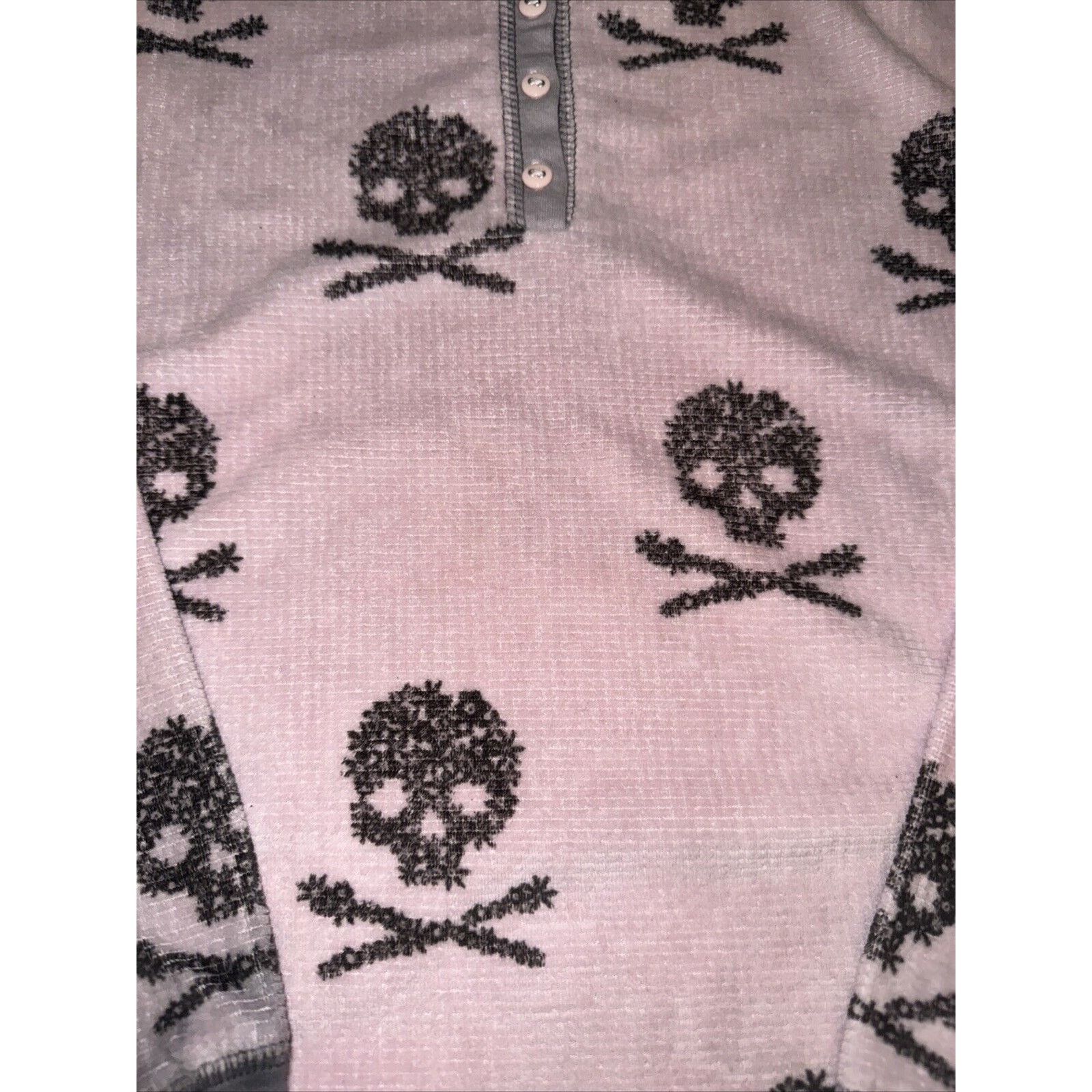 Salvage × Vintage P.J. Salvage Vintage Velour Skull Henley Shirt Pink L Size L / US 10 / IT 46 - 2 Thumbnail