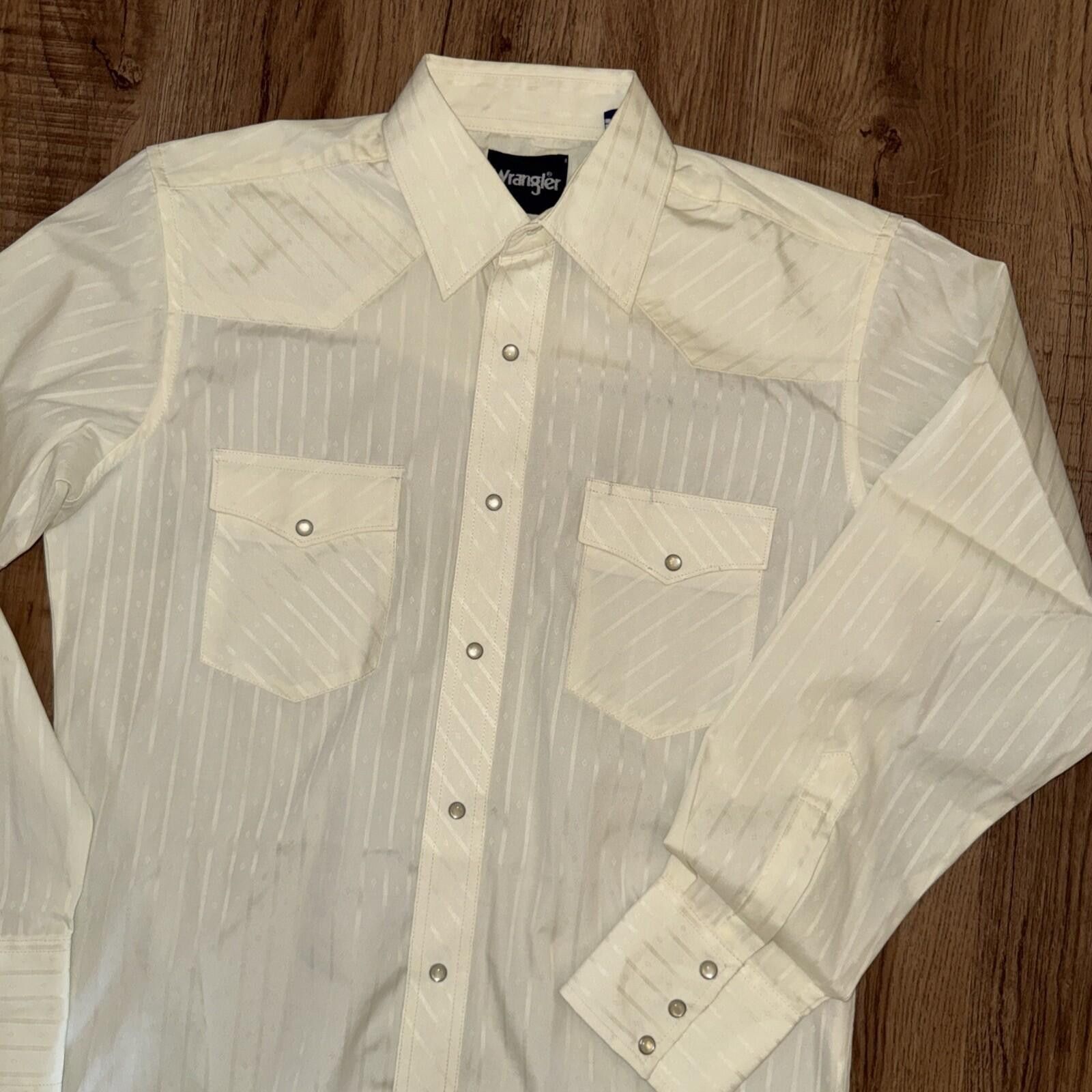 Wrangler Wrangler Men’s M Dobby Stripe Pearl Snap Western Shirt Cream Size US M / EU 48-50 / 2 - 4 Thumbnail