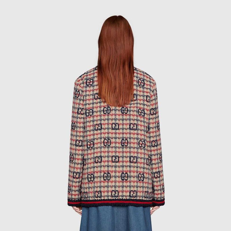 Gucci o1loc1c0226 610060 GG Check Tweed Jacket in Multicolor Size L / US 10 / IT 46 - 4 Thumbnail