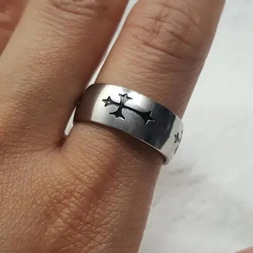 Jewelry × Ring Of Fire Silver Black Enamel Cross Ring Size - 11.50 - RGN -766 Size ONE SIZE - 2 Thumbnail