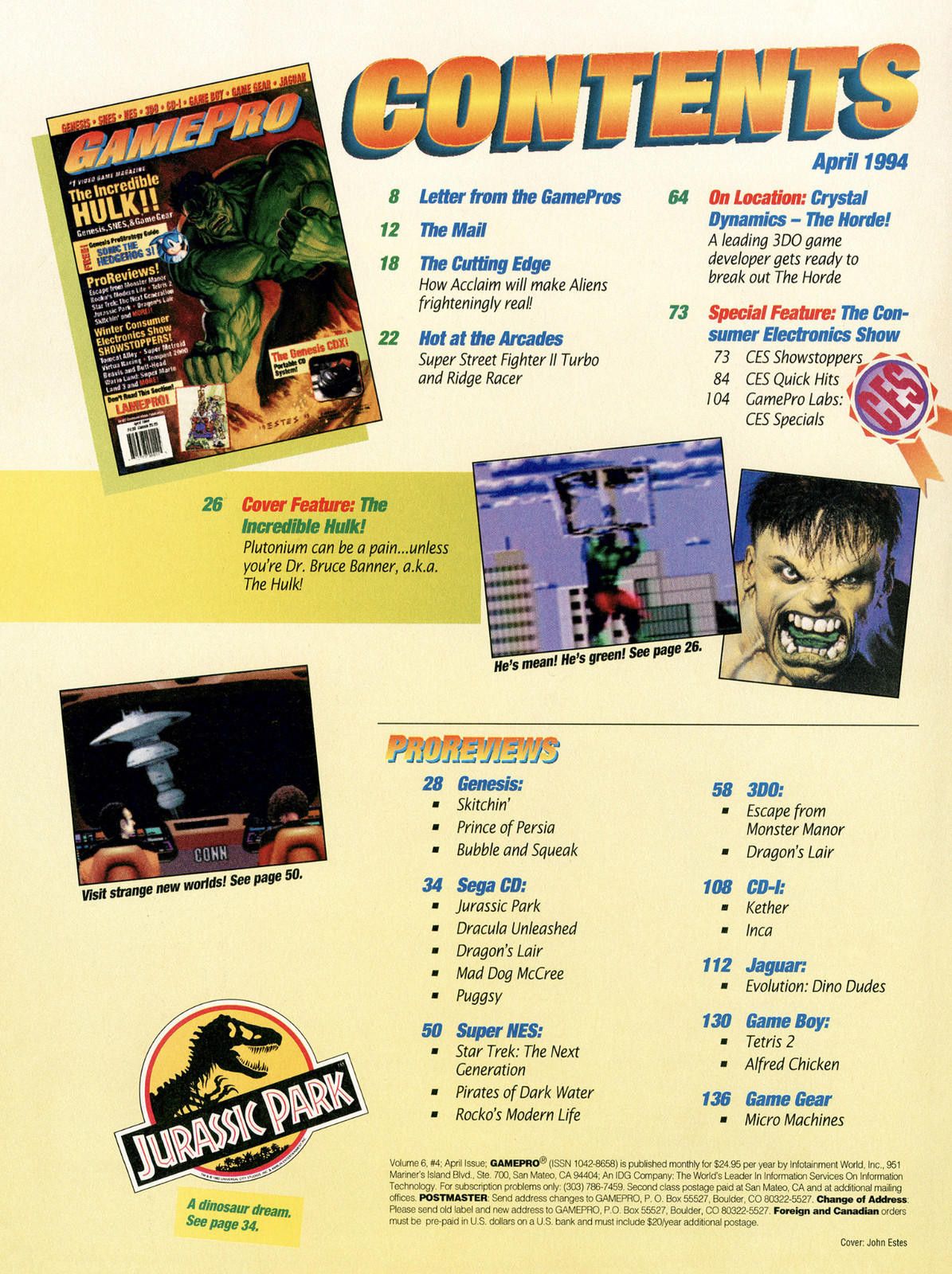 Designer Vtg GamePro Magazine April 1994 Hulk Sonic 3 Genesis SNES Size ONE SIZE - 2 Thumbnail