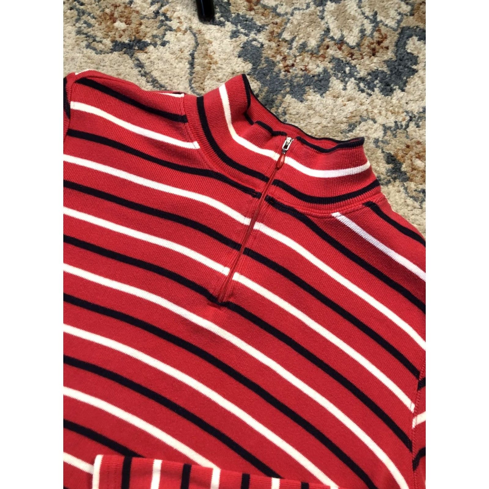 Vintage L.L.Bean Sweater Womens 2X Red Stripe 1/4 Zip Mock Neck Pullover Knit Cotton Shirt Women Plus Size Striped Knit Fall Casual Mens Women Girls Boys N/A Size XXL / US 16-18 / IT 52-54 - 6 Thumbnail