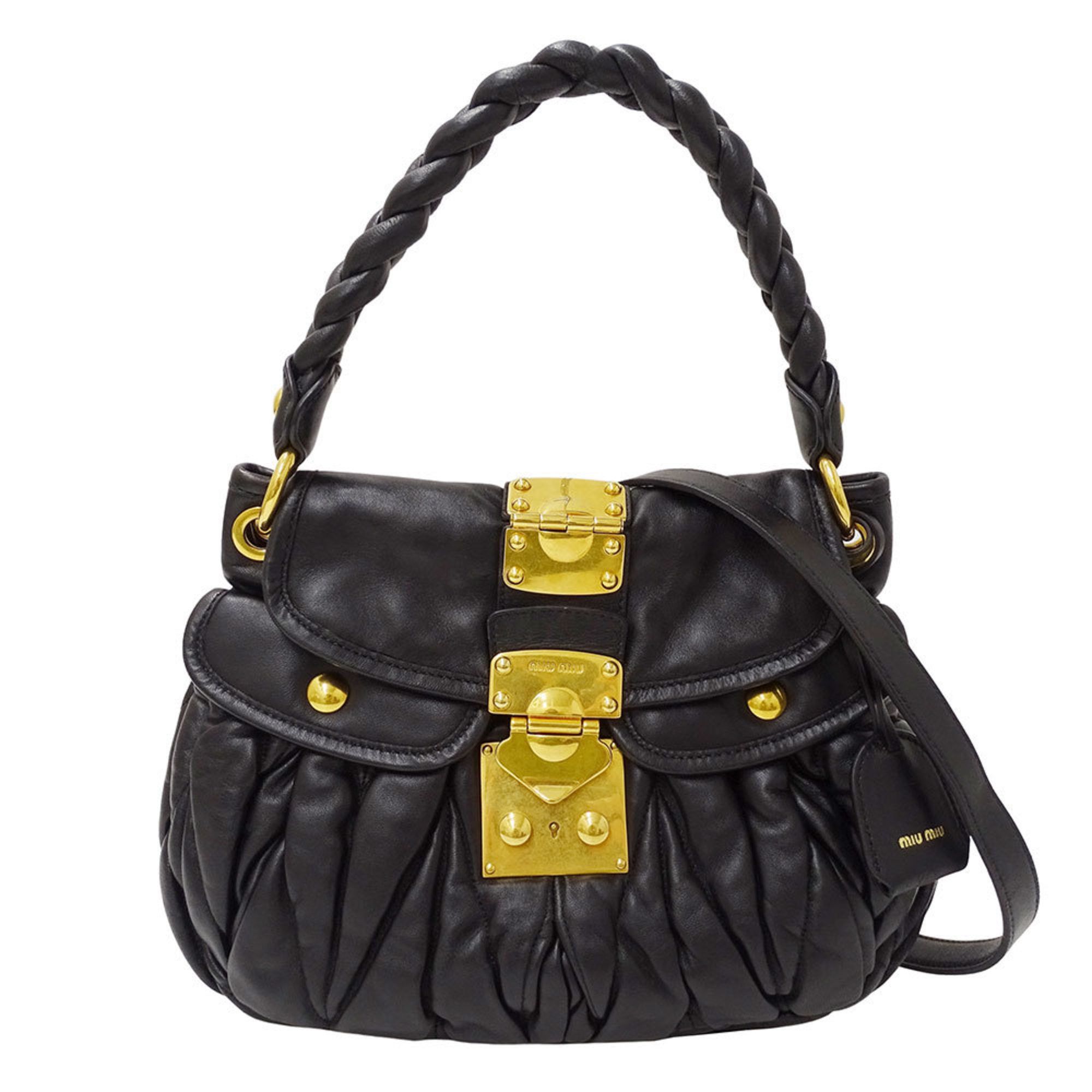 Miu Miumiu Bag Women's Handbag Shoulder 2Way Leather Black