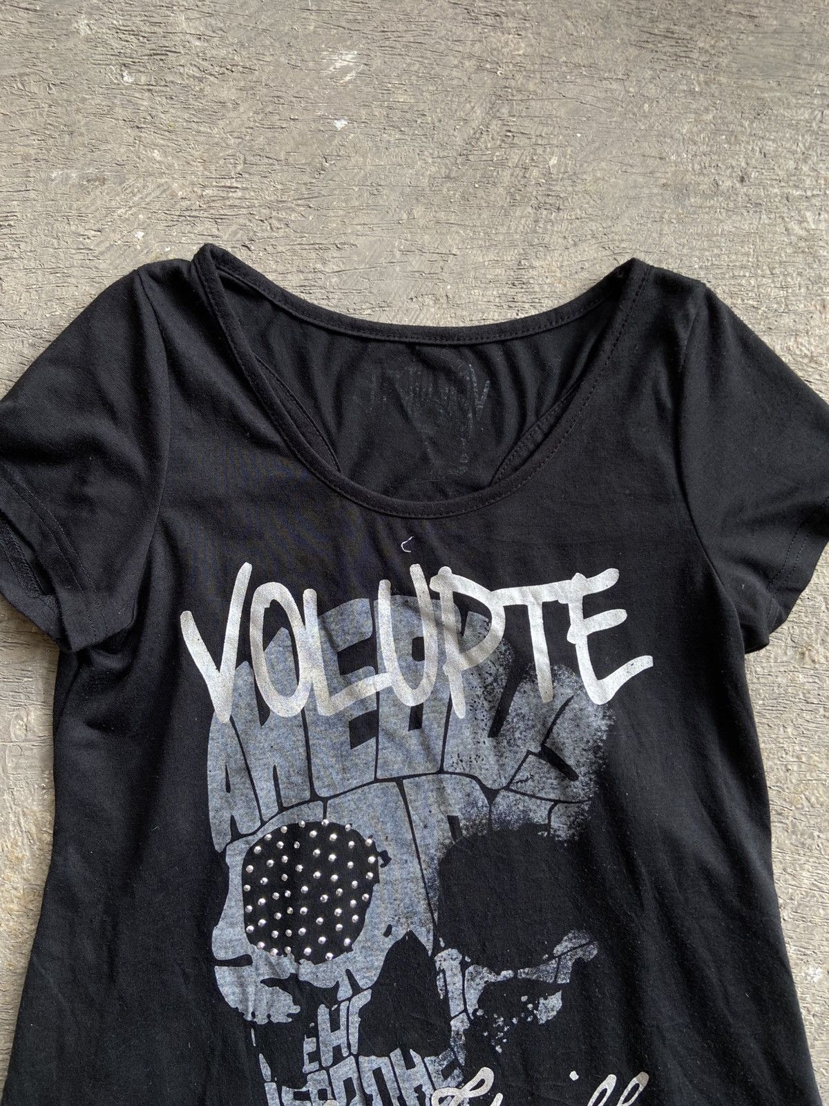 14th Addiction 2000s Edge Line - Vkei Style Poem Skull Shoulder Hole Tee Size ONE SIZE - 3 Thumbnail