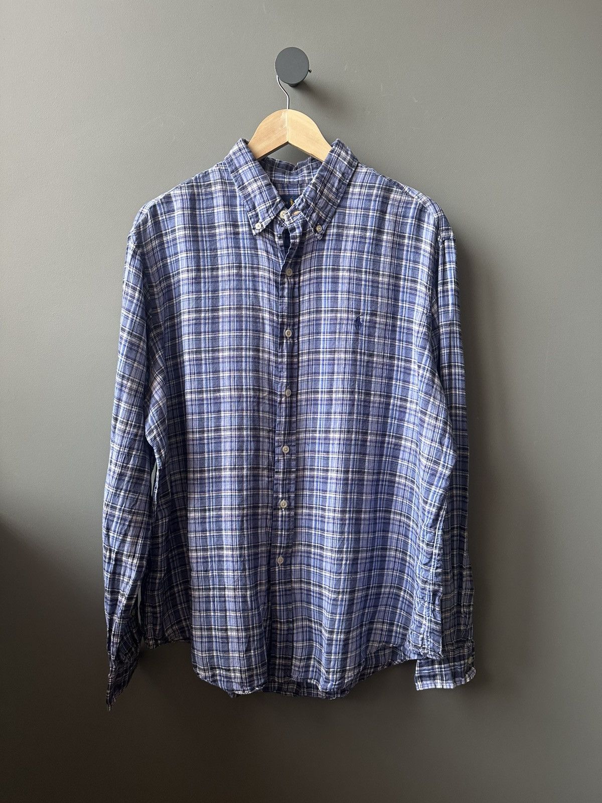 Ralph Lauren Polo Ralph Lauren Pony Logo Blue Check Linen Oxford Shirt Size US XL / EU 56 / 4 - 1 Thumbnail