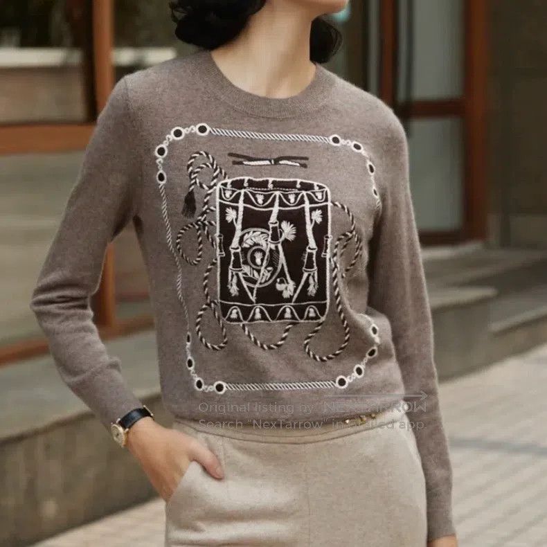 Hermes Hermes beige lock rope knot embroidery wool knitted sweate Size XS / US 0-2 / IT 36-38 - 6 Thumbnail