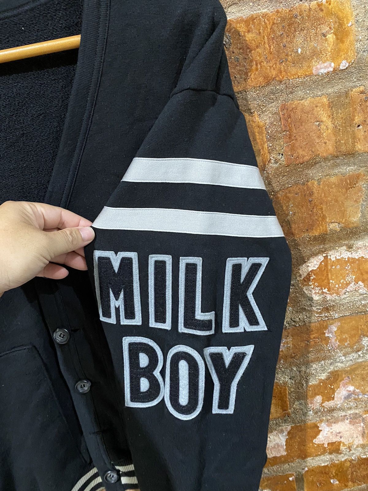 SS99 MILKBOY Large Spell Out Sleeve patch Sweat cardigan