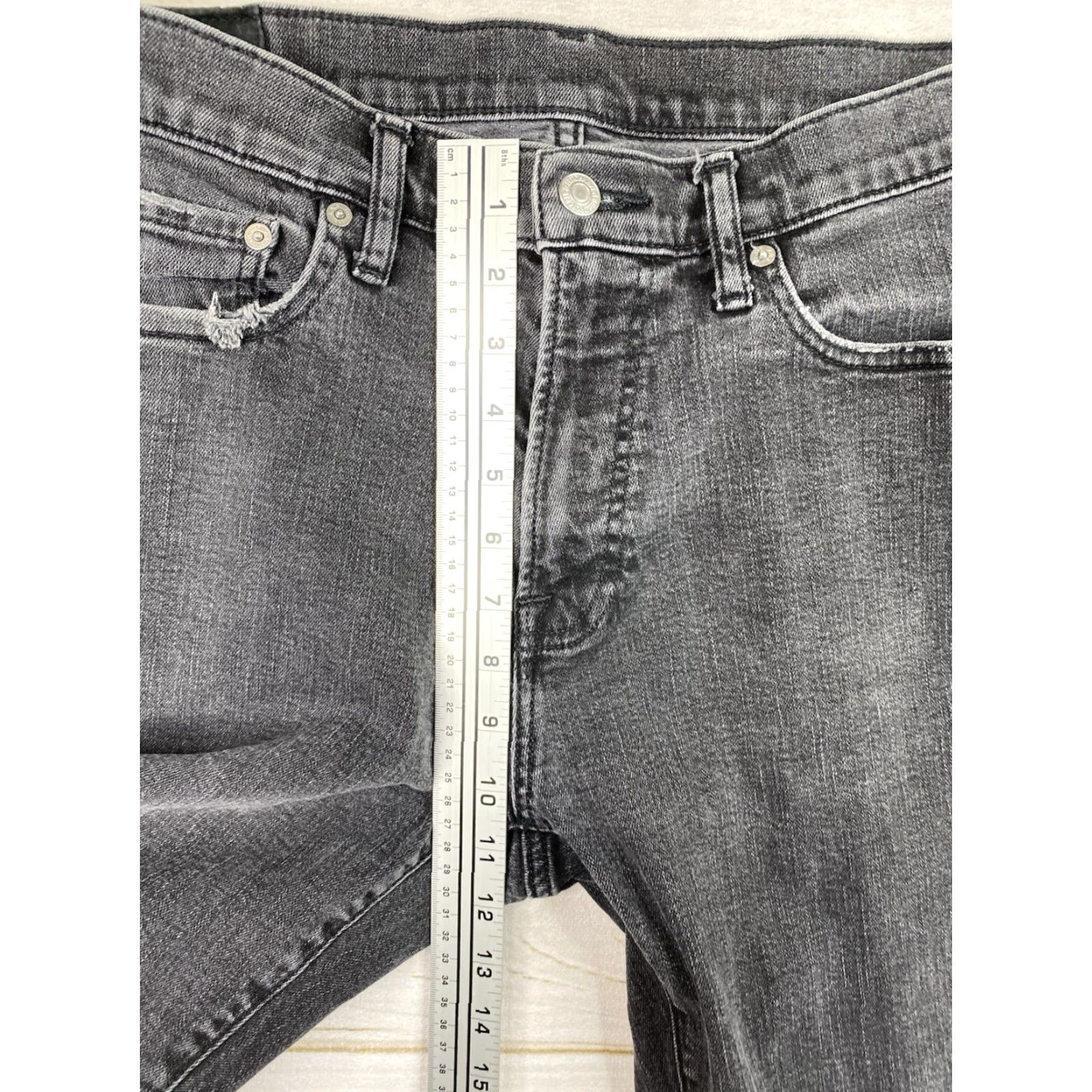 Abercrombie & Fitch Abercrombie & Fitch Jeans Slim Mens 33 x 32 Black Distressed Stretch Tapered Zip 5-Pocket Denim - 90s Theme, Regular Fit, Size 33 Black Mens Jeans Size US 33 - 4 Thumbnail