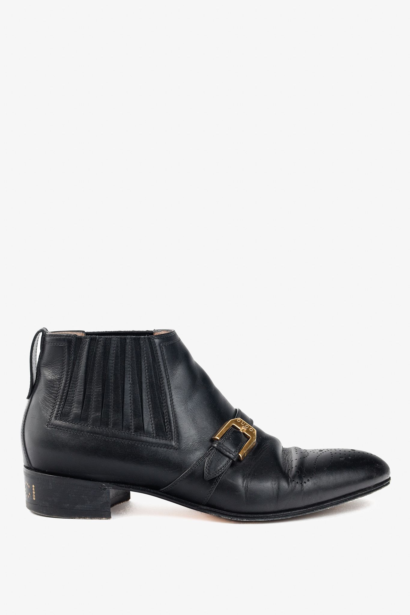 Gucci Worsh Black Leather Buckled Ankle Boots