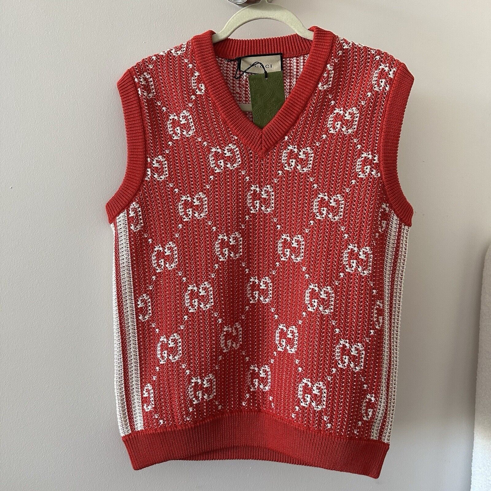 Gucci NWT Red GUCCI Vest GG cotton knit vest GG cotton jacquard kn Size US S / EU 44-46 / 1 - 4 Thumbnail