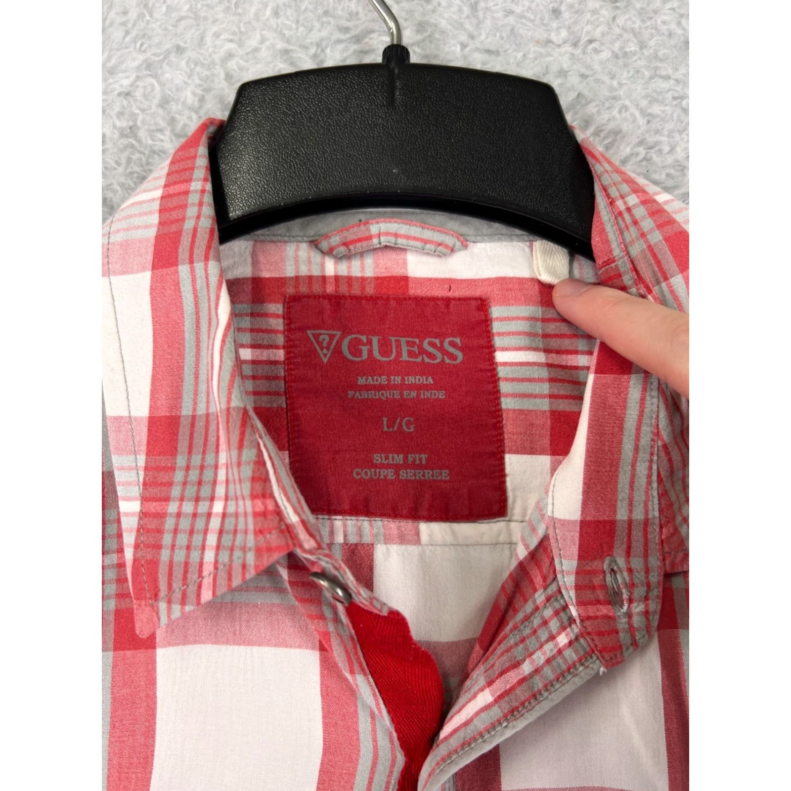 Guess GUESS Shirt Mens Large Red Plaid Button-Up Slim Cotton Shirt Size US L / EU 52-54 / 3 - 3 Thumbnail
